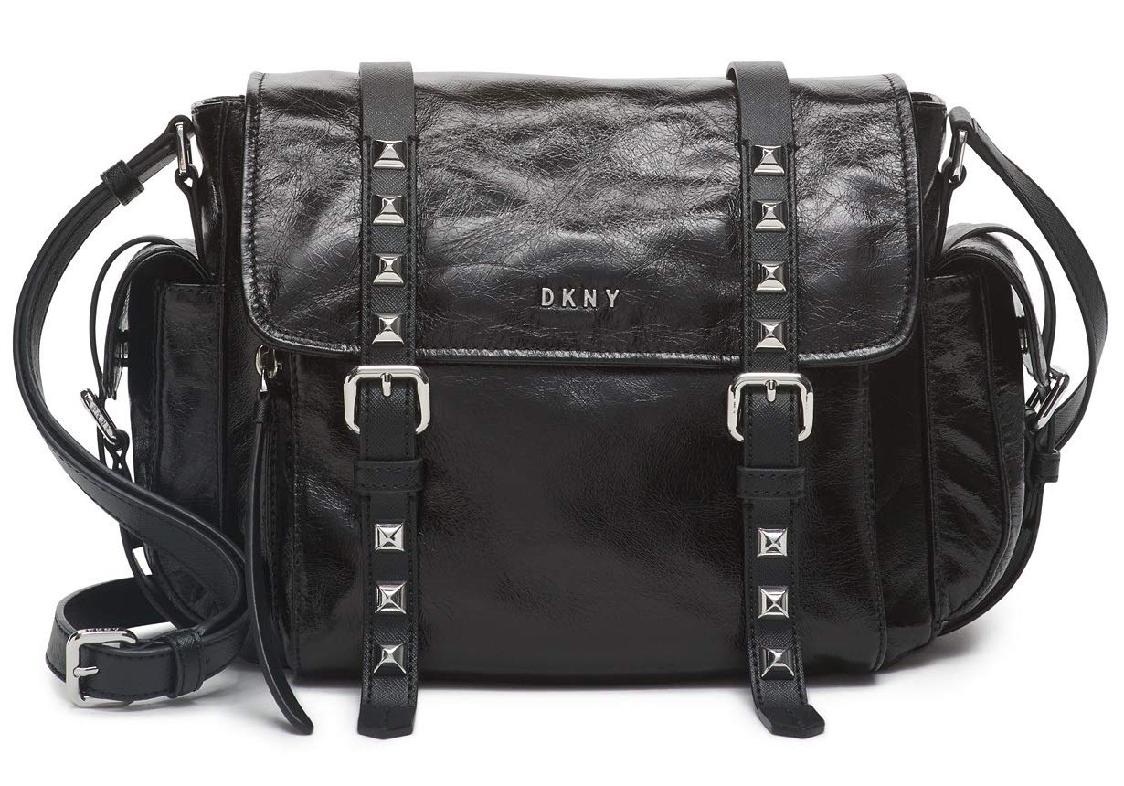 DKNY Naomi Messenger Crossbody Bag for Women - Stylish Black Leather Shoulder Bag, Perfect for Work, Travel & Everyday Use