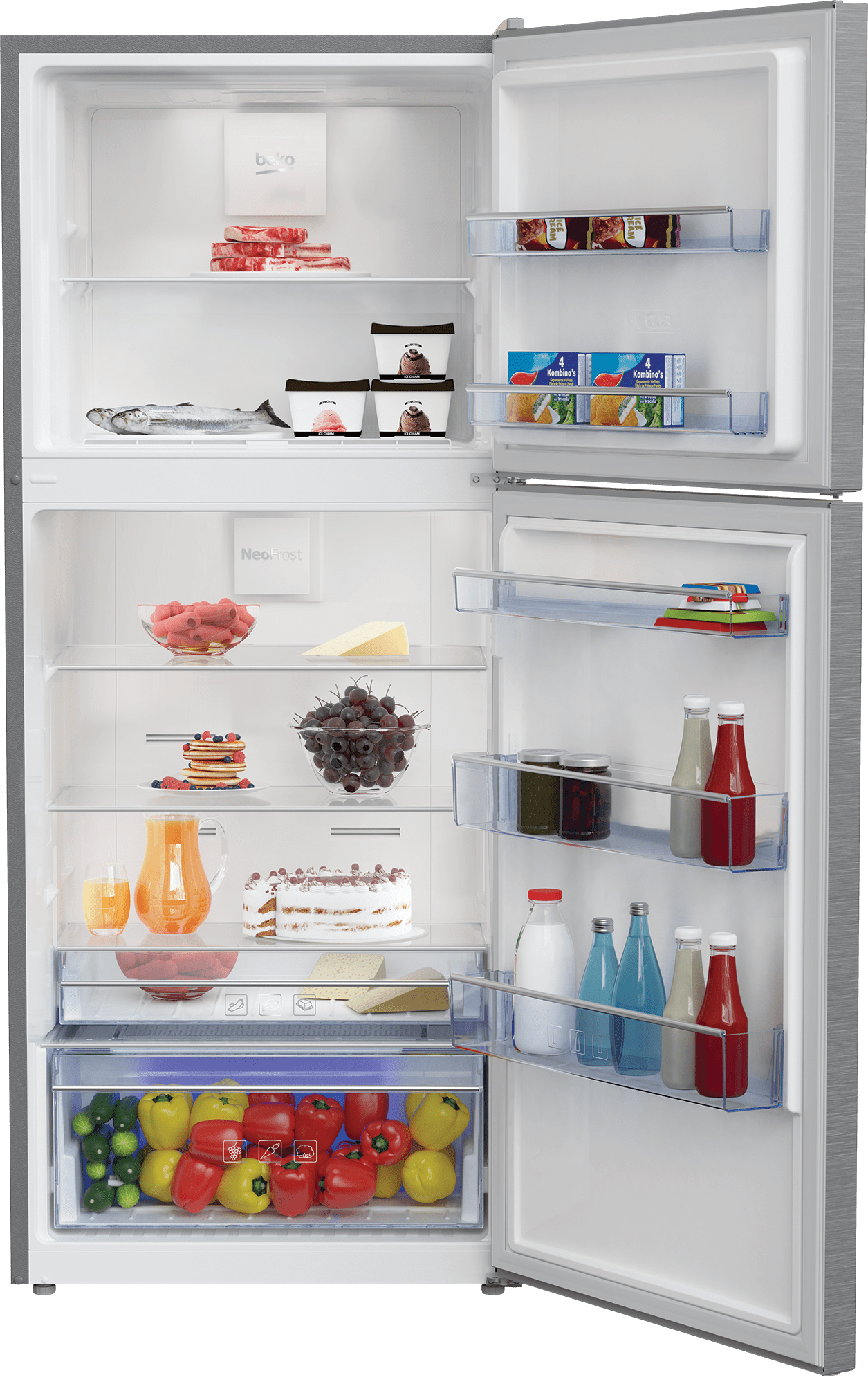 Beko BFTF2716SS 28 Inch Freezer Top Refrigerator in Stainless Steel - Perfect for Kitchen, Home, and Office Use