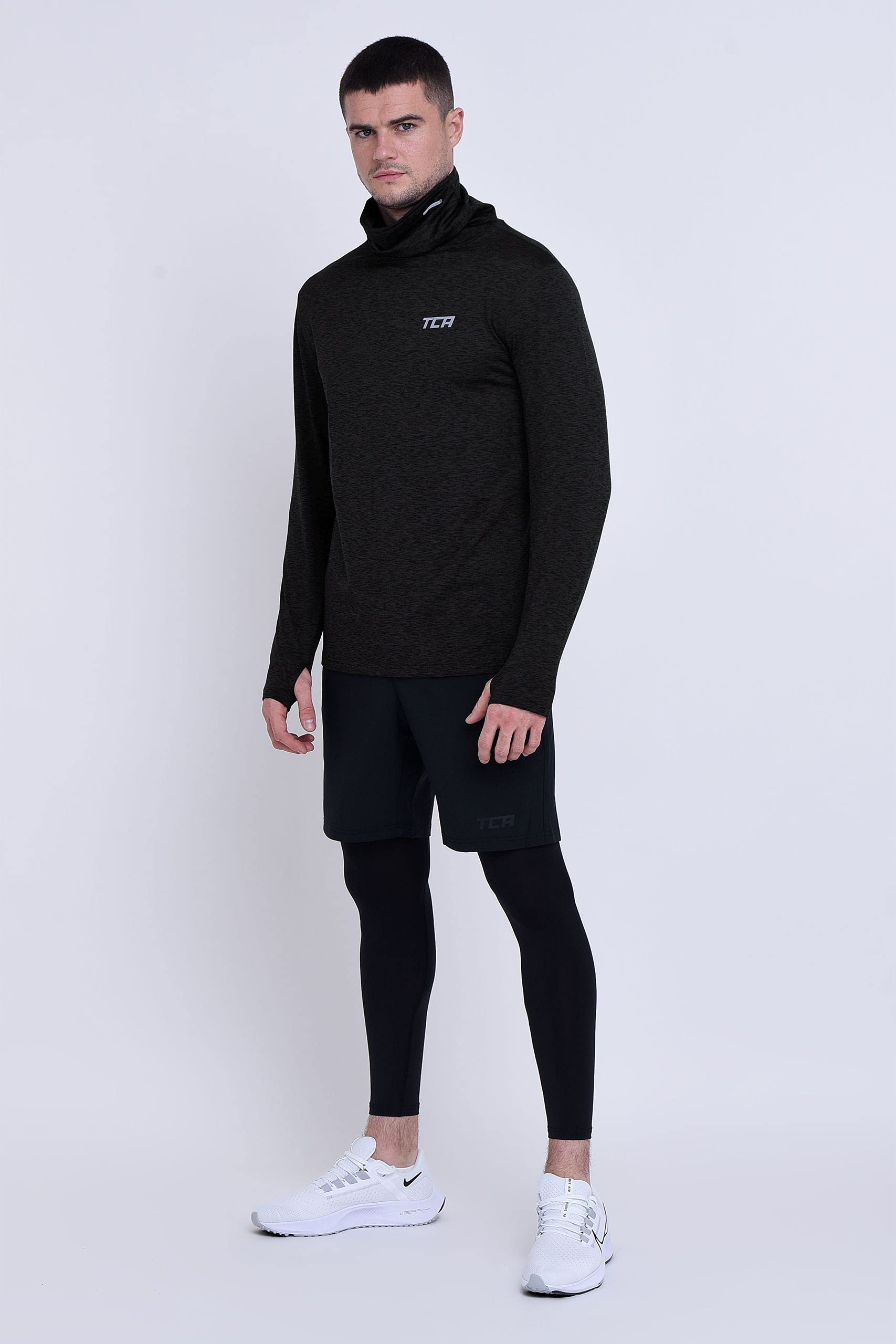 TCA Men's Thermal Running Shirt - Funnel Neck Warm-Up Top for Cold Weather Jogging & Outdoor Workouts