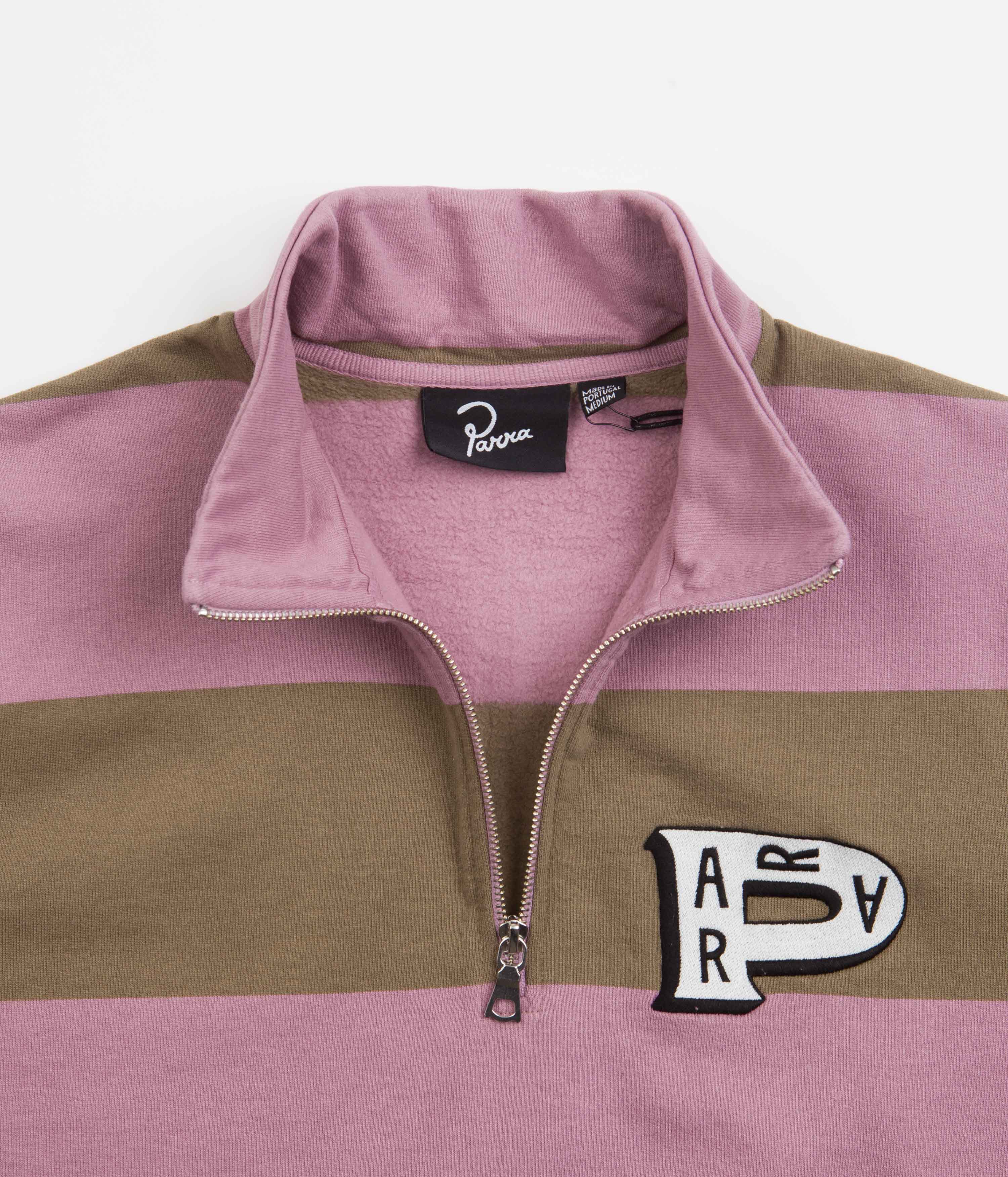 Parra Worked P Striper 1/2 Zip Sweatshirt for Men & Women - Soft Lavender Pullover Hoodie for Casual Wear, Street Style & Outdoor Activities