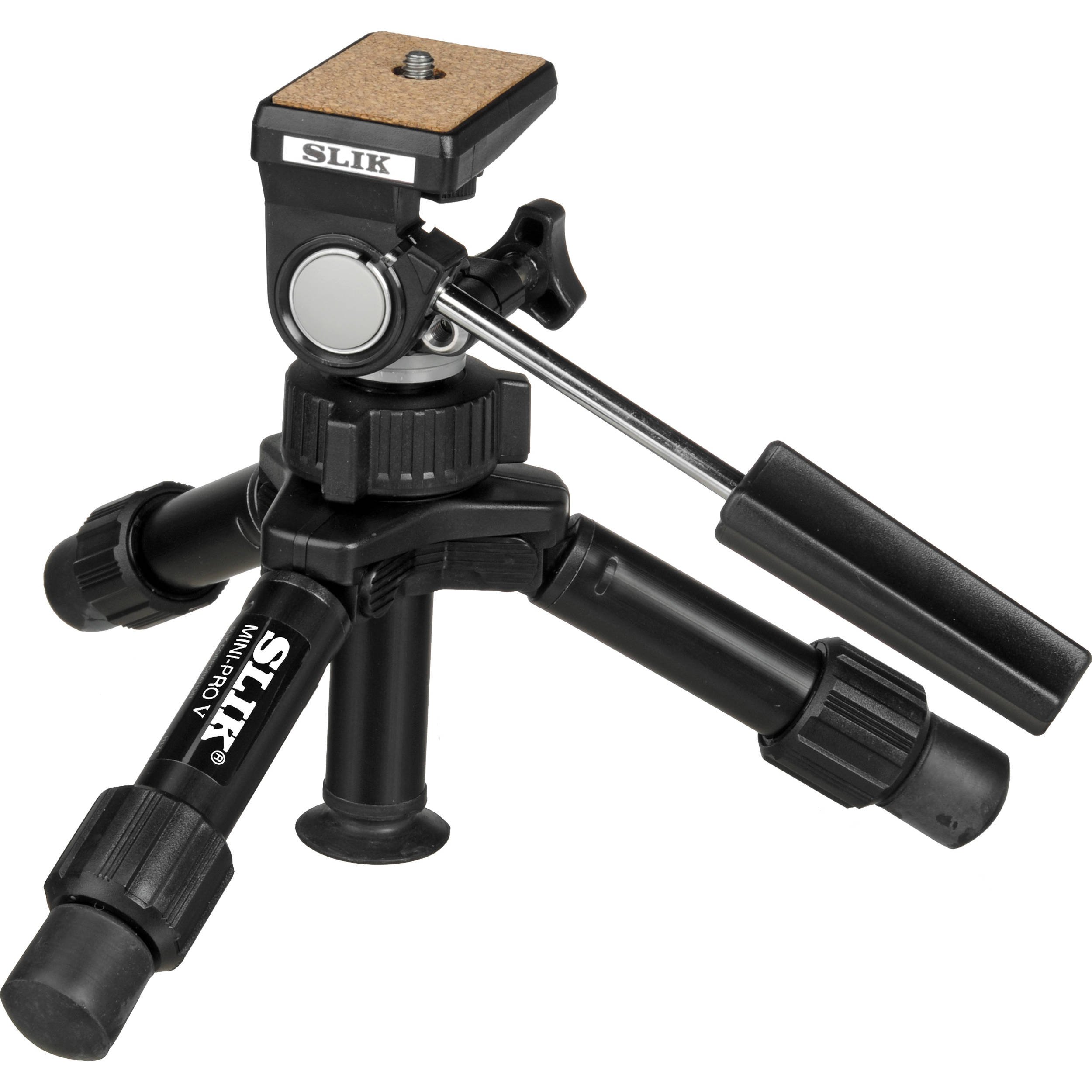 SLIK Mini-Pro V Tripod with 2-Way Pan/Tilt Head - Compact & Lightweight Aluminum Tripod for DSLR Cameras, Video Cameras, Smartphones - Perfect for Travel, Vlogging & Outdoor Photography (Black)