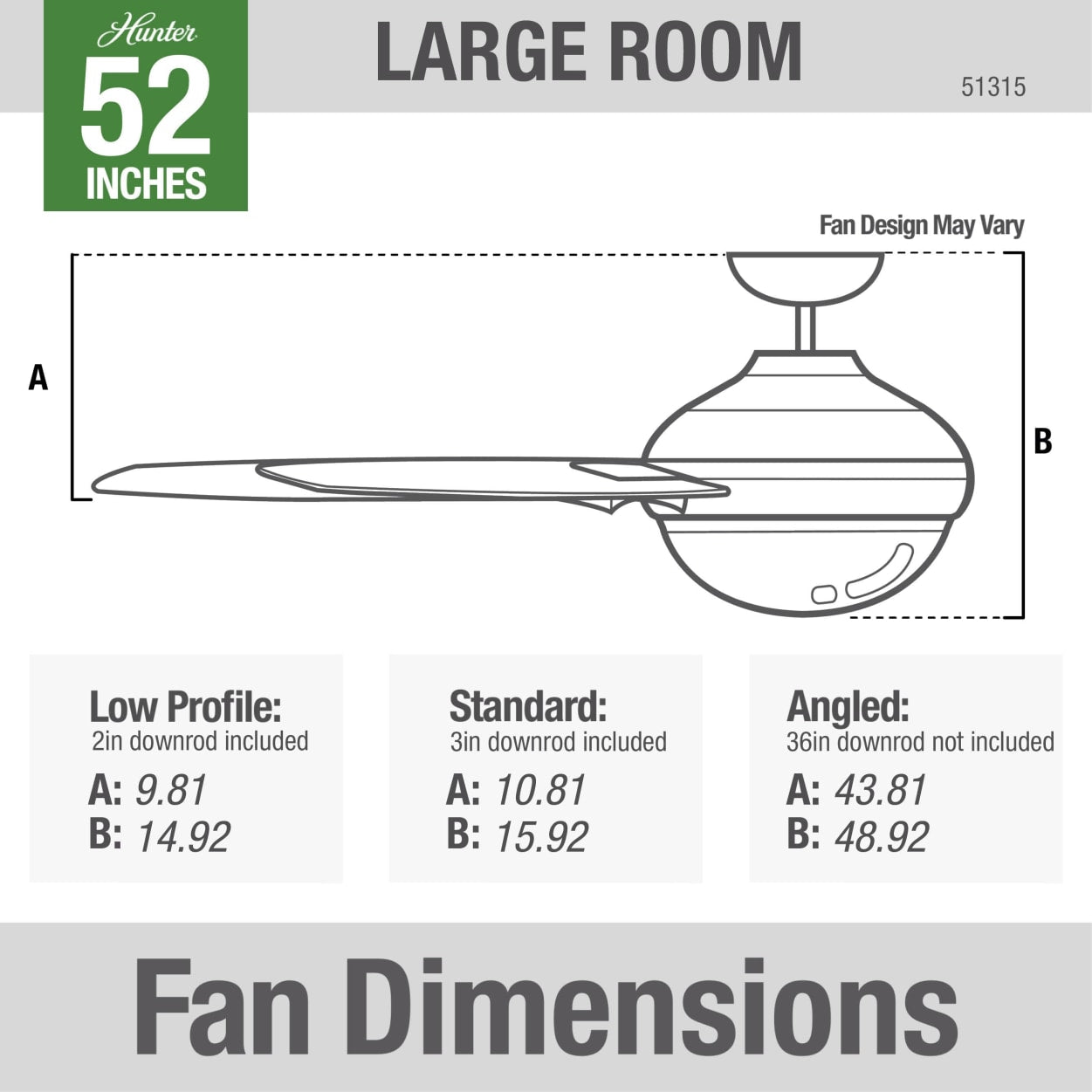Hunter 52 Inch Aerodyne Matte Silver Ceiling Fan with LED Light Kit - Energy Efficient Indoor/Outdoor Cooling for Living Room, Bedroom & Patio