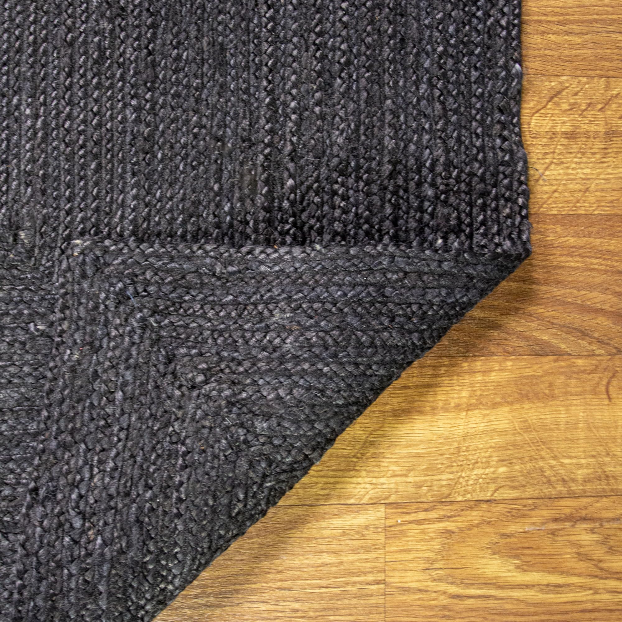 Handwoven Jute Braided Area Rug - Reversible Natural Fiber Farmhouse Rug - Eco-Friendly Living Room, Kitchen & Entryway Decor - Black Rectangle 2'x3' - Perfect for Boho, Rustic & Coastal Home Styles