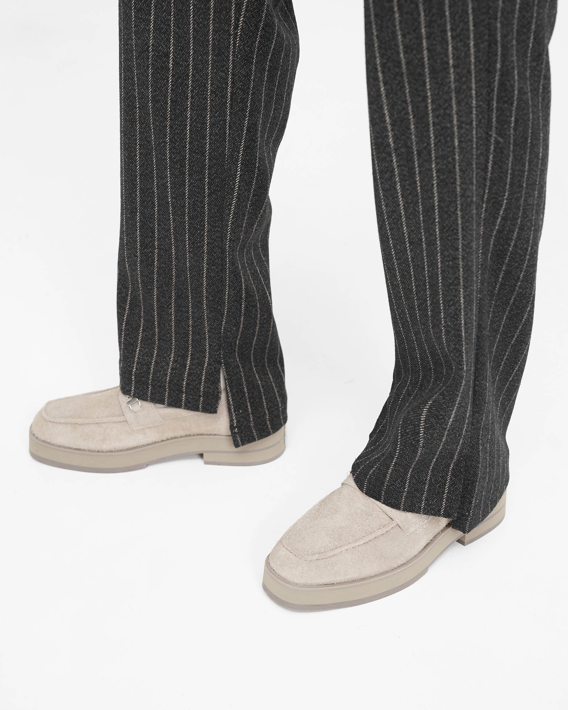 Stepped Hem Pants - Black Pinstripe Trousers for Women | Office Wear & Business Casual Outfits