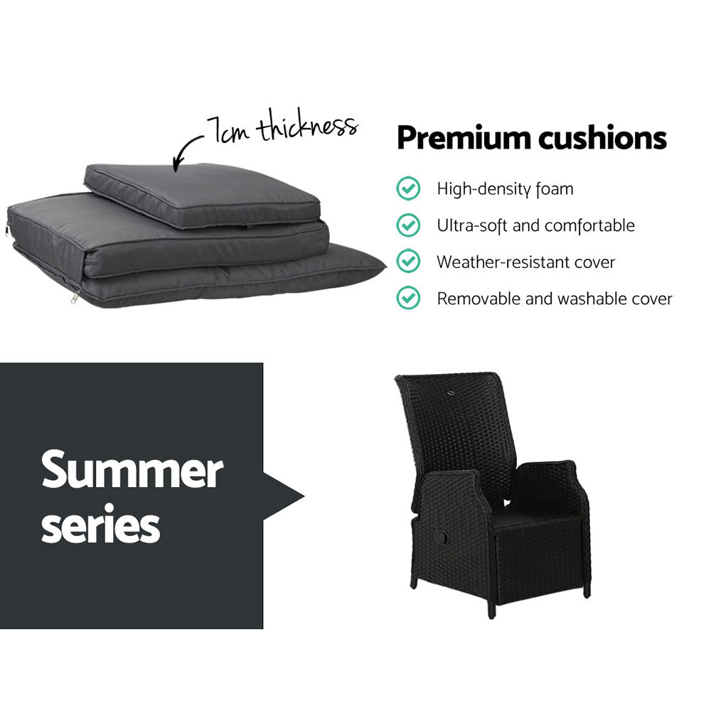 Elara Outdoor Recliner Patio Chairs with Side Table - Adjustable Lounge Chair for Backyard, Poolside & Garden Relaxation - Weather-Resistant Black Furniture Set
