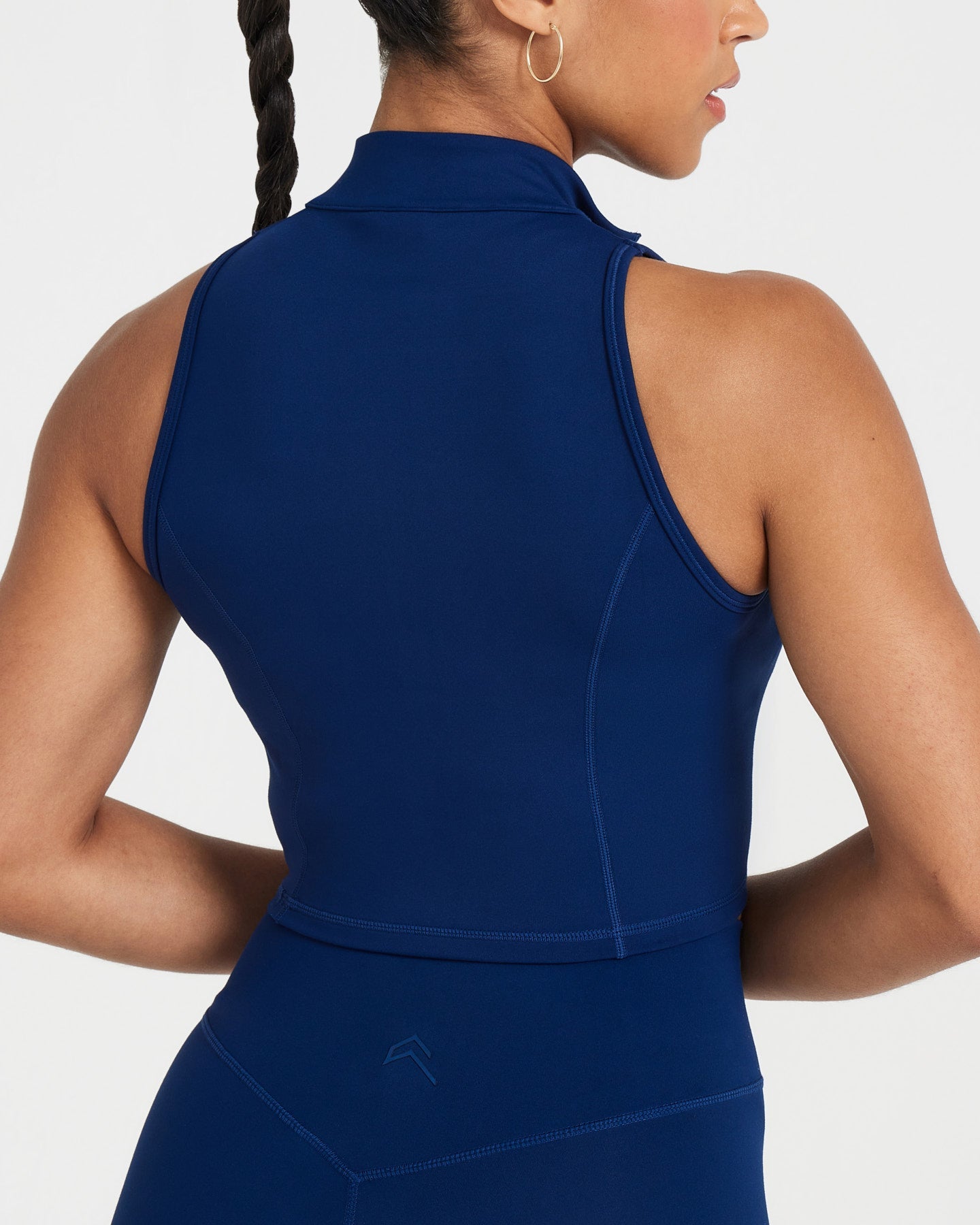 Timeless Half Zip Crop Tank Top for Women - Soft Stretchy Workout Shirt, Midnight Blue | Gym, Yoga, Running & Casual Wear