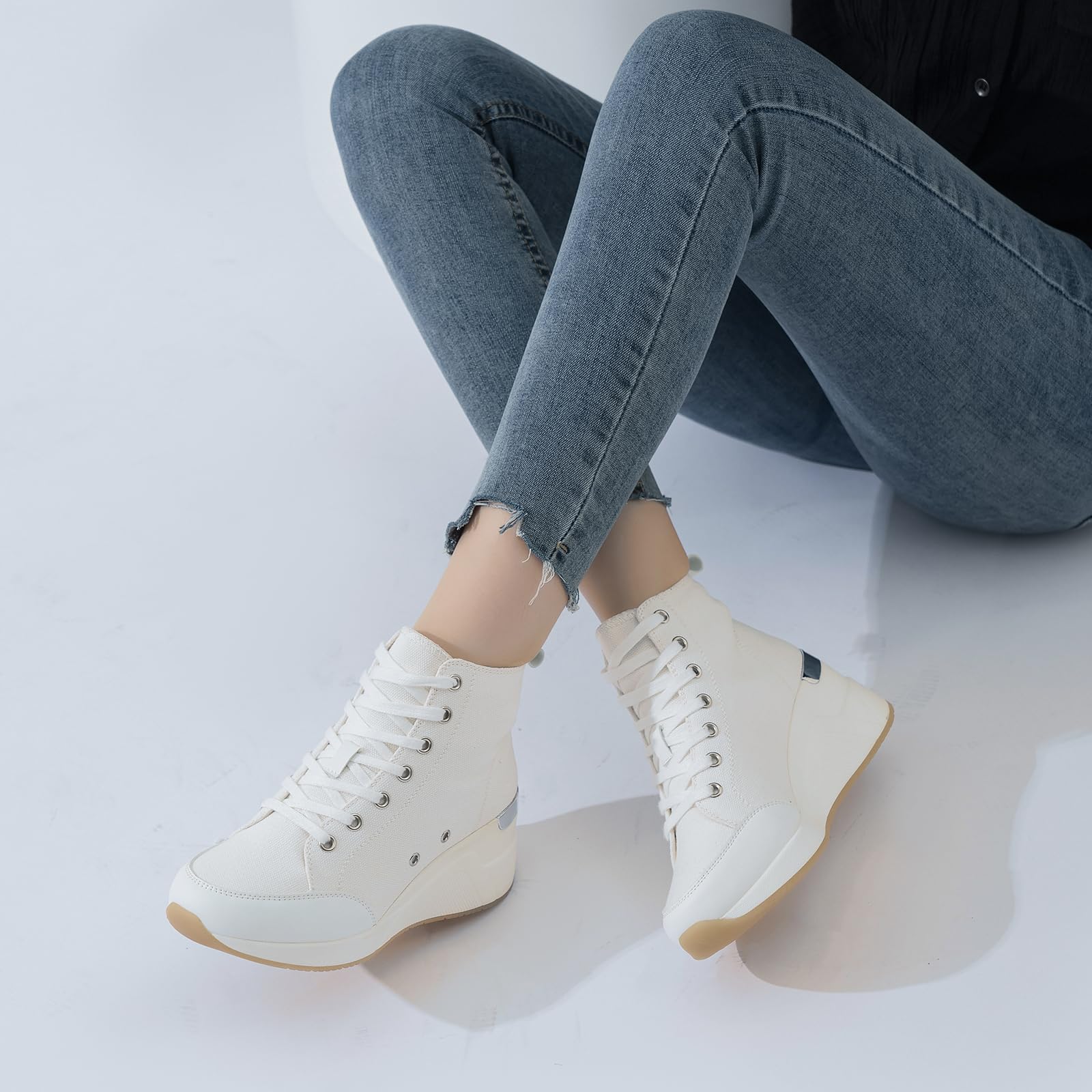Cestfini Women's High Top Canvas Sneakers - Breathable White & Black Platform Lace-Up Shoes for Streetwear & Urban Fashion | Perfect for Casual Wear, Graffiti Art Events & Daily Comfort