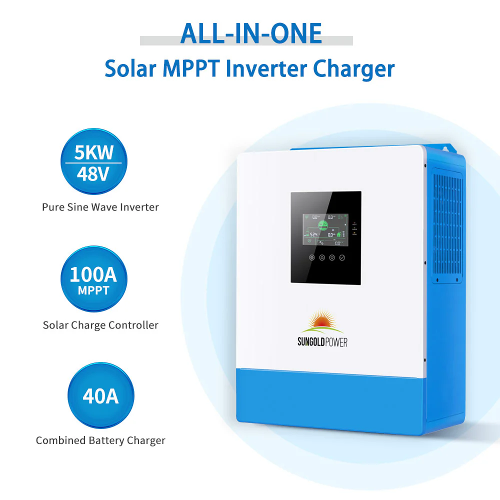 10KW Off Grid Solar Power Kit with 20.48kWh LiFePO4 Battery & 12x450W Panels | 48VDC 120V/240V Output | SunGoldPower SGR-10K2M | Ideal for Home Backup, RV & Remote Cabins