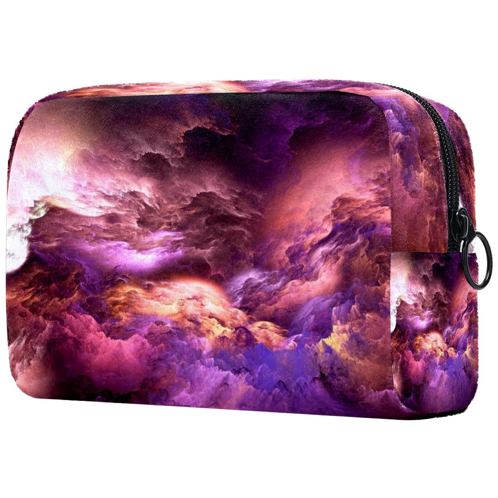 Professional Travel Makeup Bag with Brush Holder - Waterproof Cosmetic Organizer Storage Case for Women, Orange Nebula Design - Perfect for Travel, Gym & Daily Makeup Organization