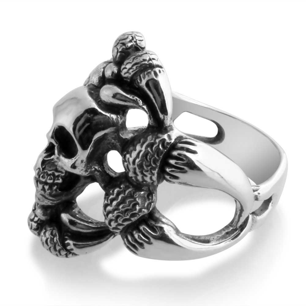 925 Silver Skull Snake Ring for Men Size 8-13 - Gothic Punk Jewelry