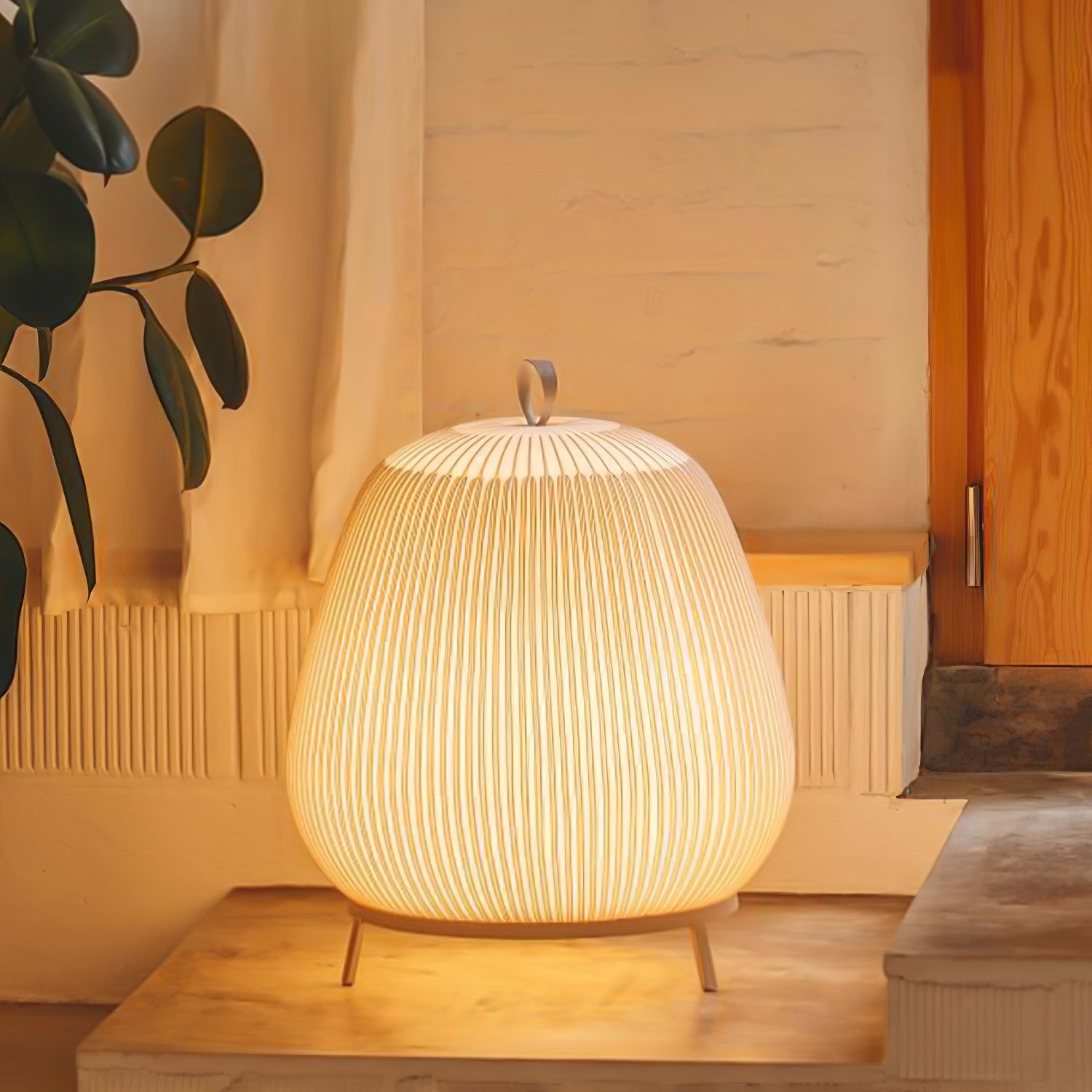 Modern Lantern Knit Table Lamp - Handmade Rattan Woven Nightstand Light for Bedroom, Living Room, and Office Decor - Perfect for Cozy Ambiance and Relaxation