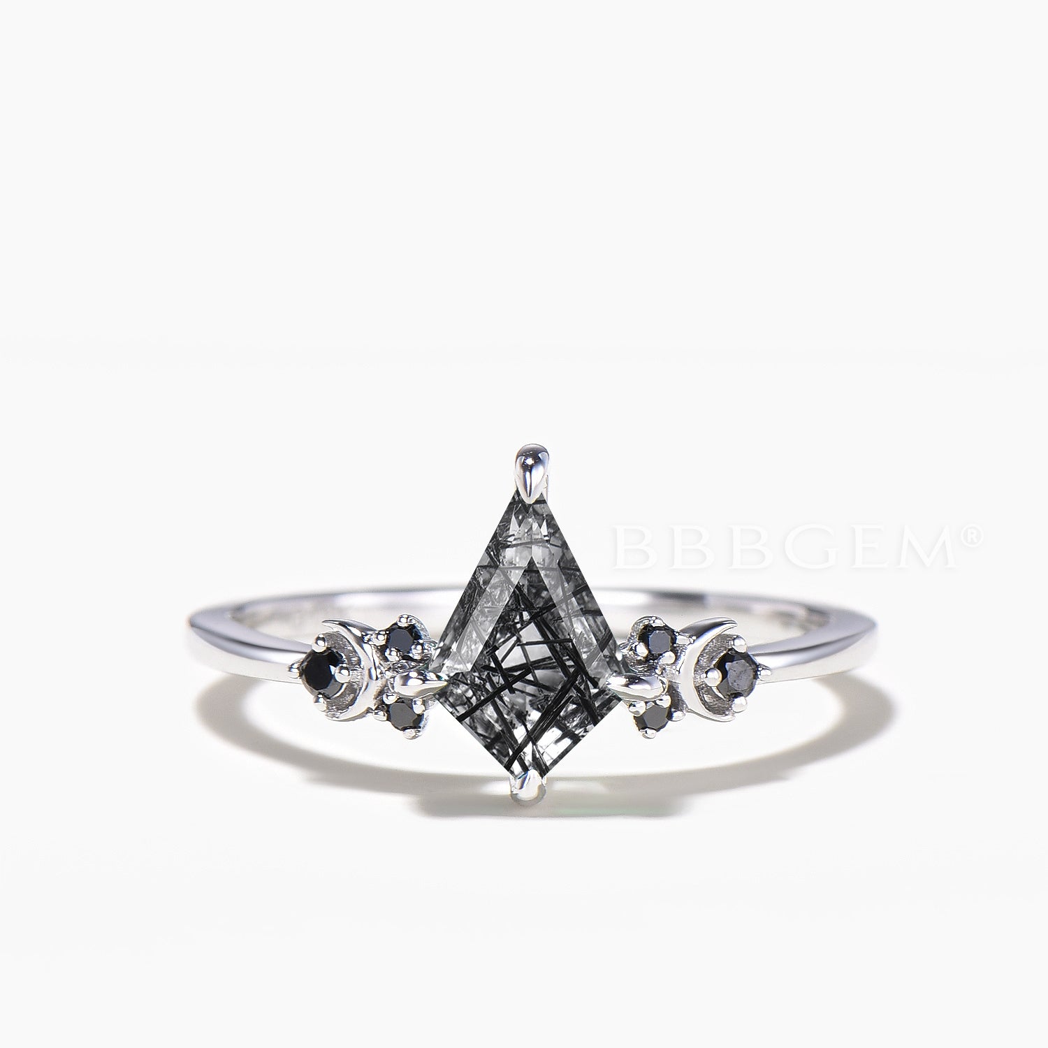 Natural Black Rutilated Quartz & Spinel Engagement Ring Set - Celestial Bridal Jewelry for Weddings, Anniversaries & Special Occasions