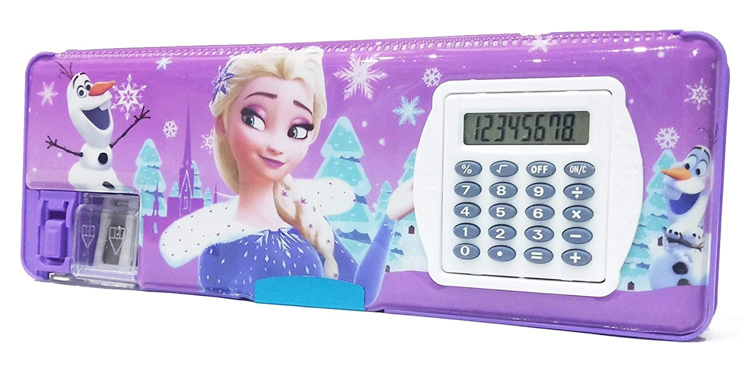 Chikly Jumbo Plastic Magnetic Pencil Case with Built-in Sharpener - Cartoon School Supply Organizer for Boys & Girls - Frozen Themed Stationery Box for Kids | Perfect for Classroom, Homework, Birthday Gifts & Party Favors
