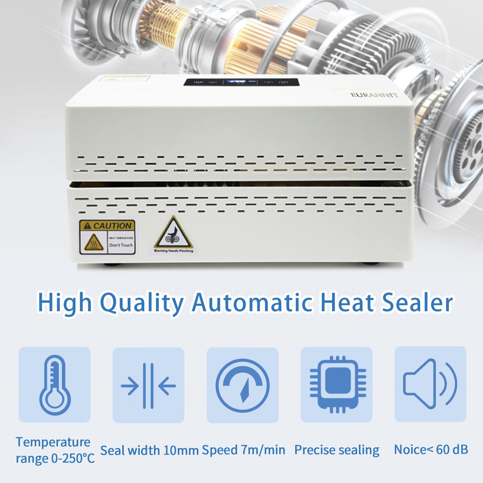 Automatic Heat Sealer Machine with Digital Temperature Control - Continuous Band Sealer for Packaging Bags - Horizontal Desktop Bag Sealer (White) - Ideal for Food, Medical & Retail Packaging