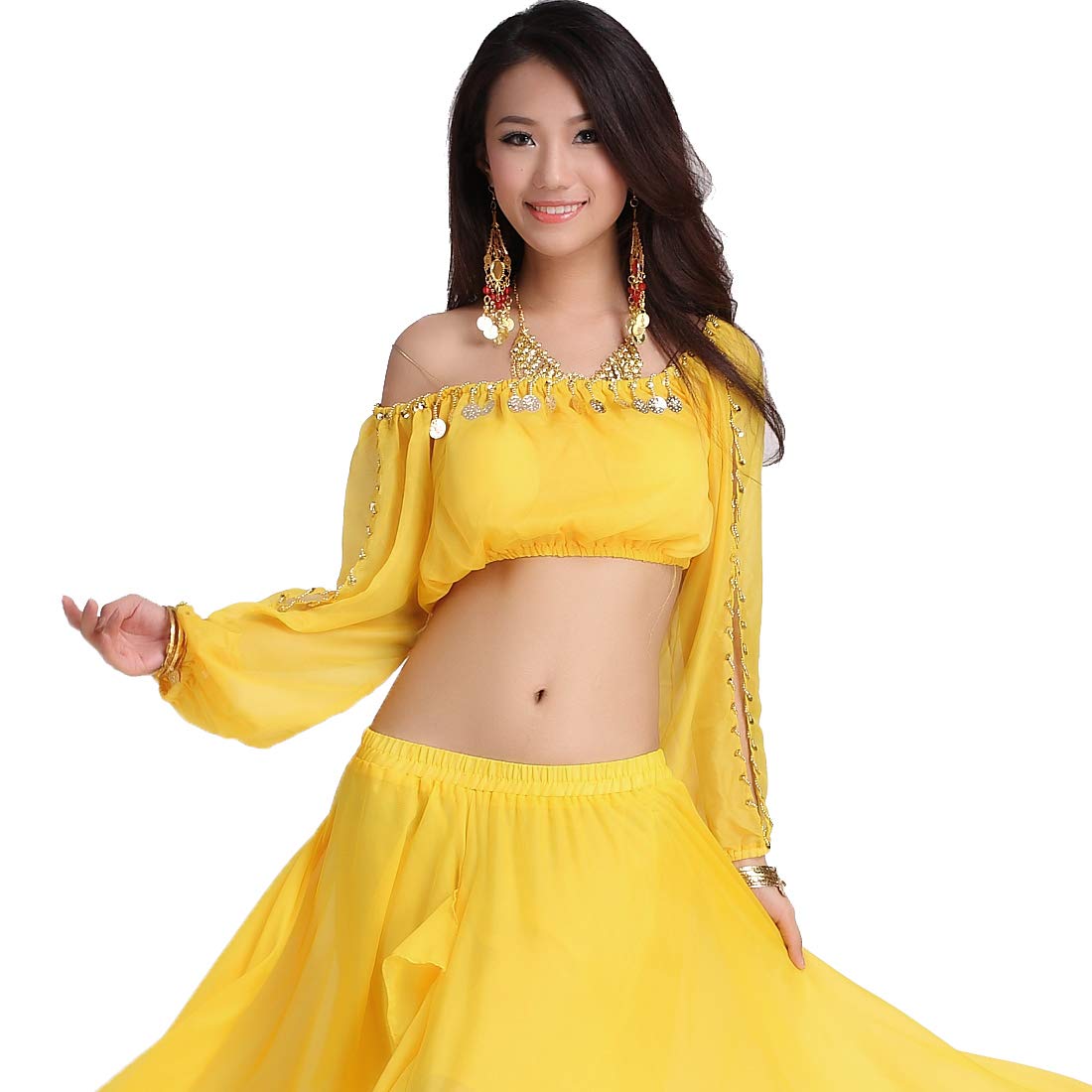 Elegant Women's Belly Dance Chiffon Top with Long Sleeves - Perfect for Performances, Costume Parties & Dance Practice
