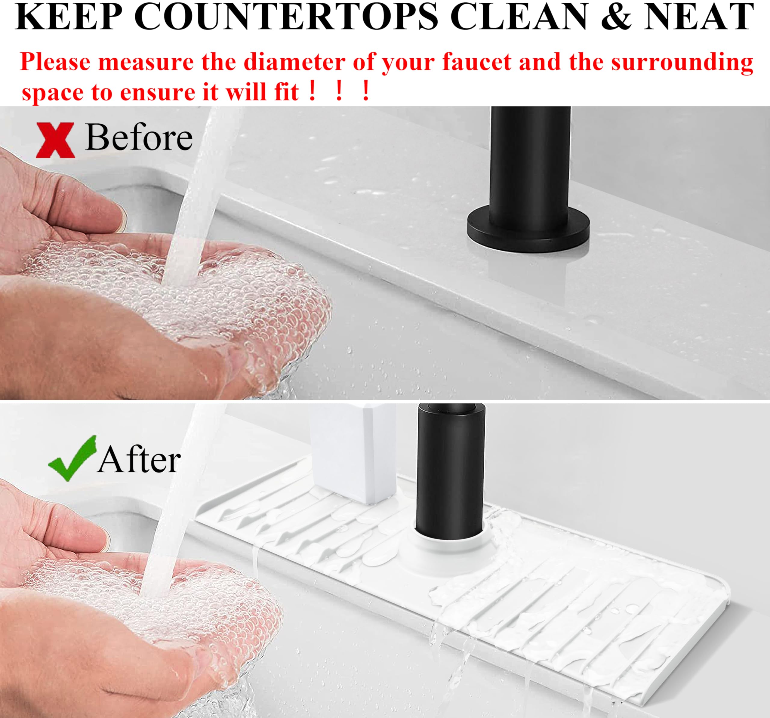 14.5” x 5.4” Silicone Faucet Splash Guard - 3-in-1 Sink Protector Mat with Soap Dish & Sponge Holder - Water Catcher for Kitchen, Farmhouse, Bar & RV Sinks (White) | Prevent Water Splashes & Organize Countertop