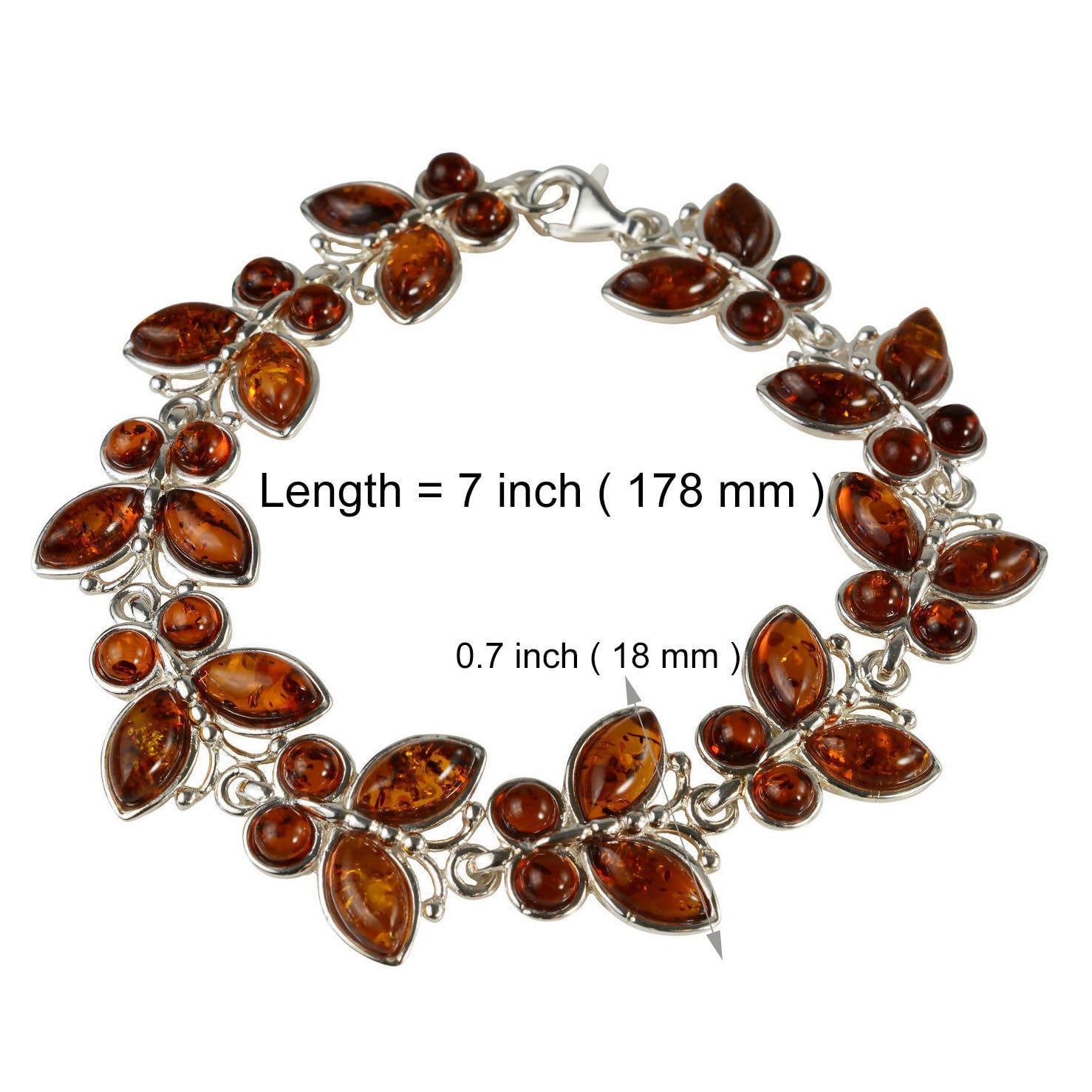 Baltic Honey Amber Jewelry Set for Women - Sterling Silver Amber Earrings, Bracelet & Necklace with Butterfly Design | Perfect Holiday Gift & Special Occasion Jewelry Collection