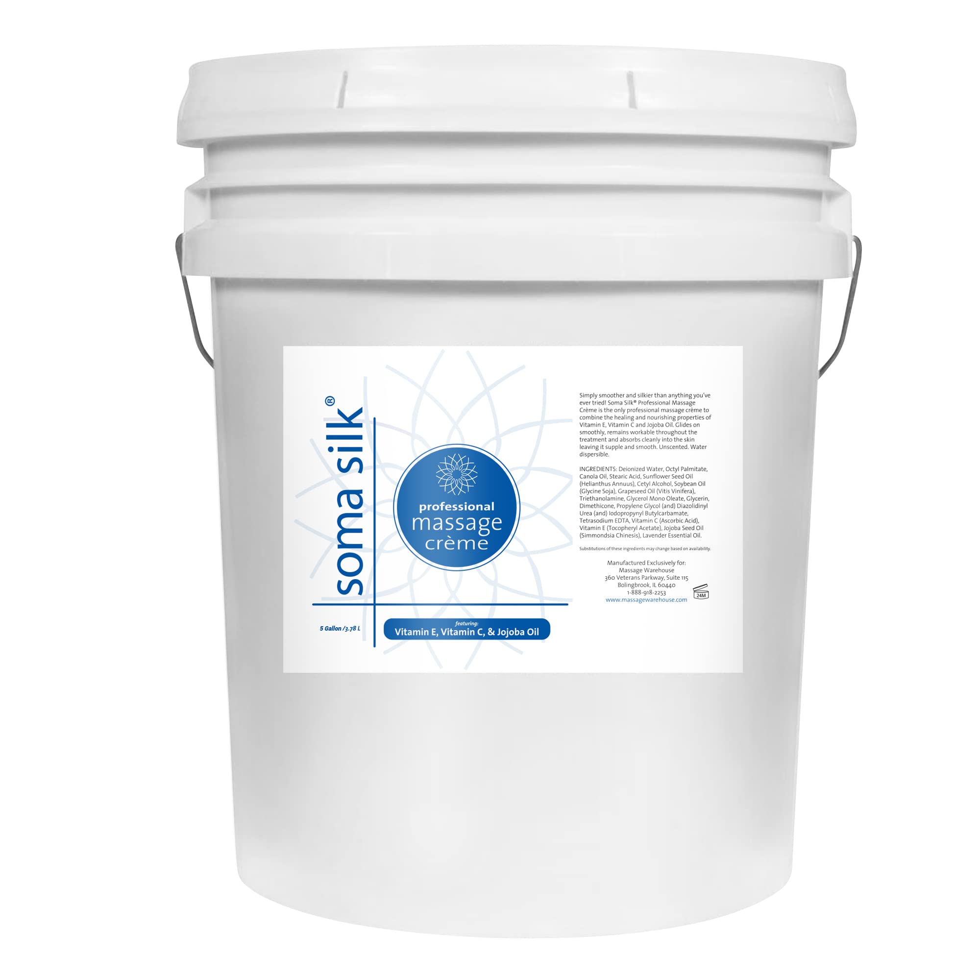 Soma Silk Professional Massage Cream - 5 Gallon Bulk Size | Ultra Smooth & Silky Texture with Calendula & Jojoba Oils | Deep Moisturizing for Healthy Skin | Easy Glide Massage Lotion for Spa, Salon & Professional Therapists | Ideal for Swedish, Deep Tissue & Relaxation Massages