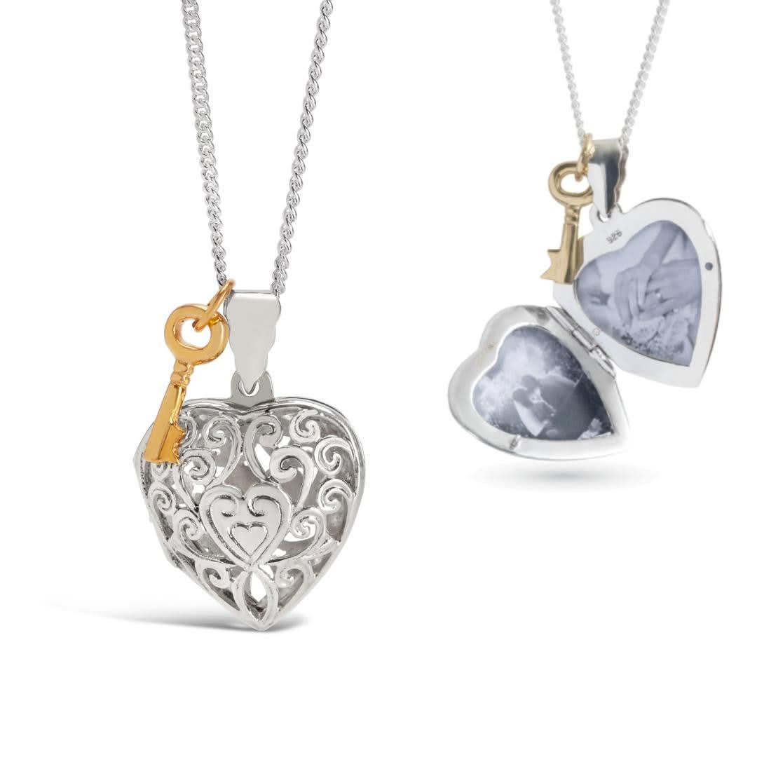 White Gold Key Locket with Photo Insert - Personalized Keepsake Jewelry for Women, Perfect for Anniversaries, Valentine's Day & Special Occasions
