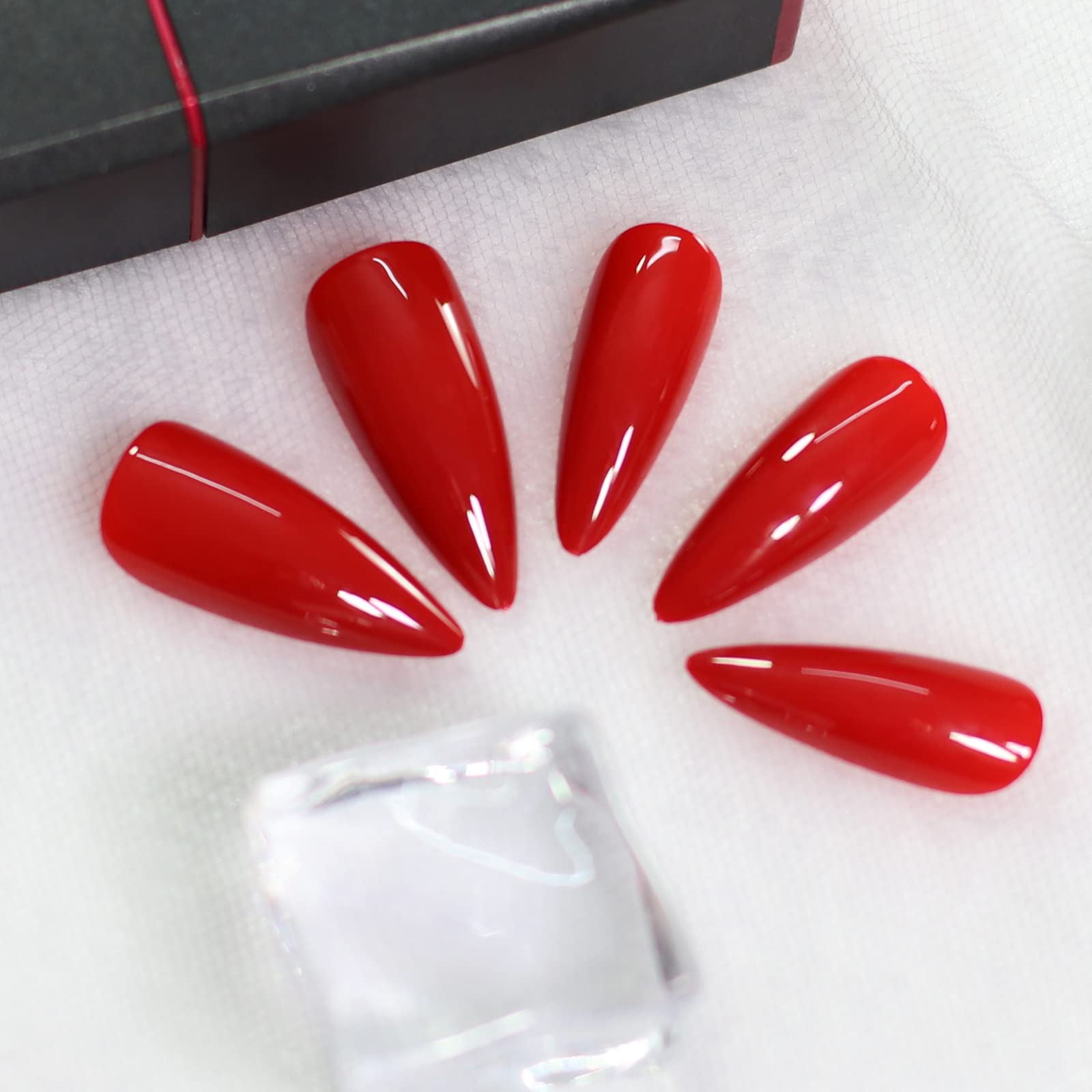 Glossy Red Press-On False Nails - Medium Long Stiletto Fake Nails for Salon Quality DIY Manicures at Home | Perfect for Parties, Weddings & Special Occasions