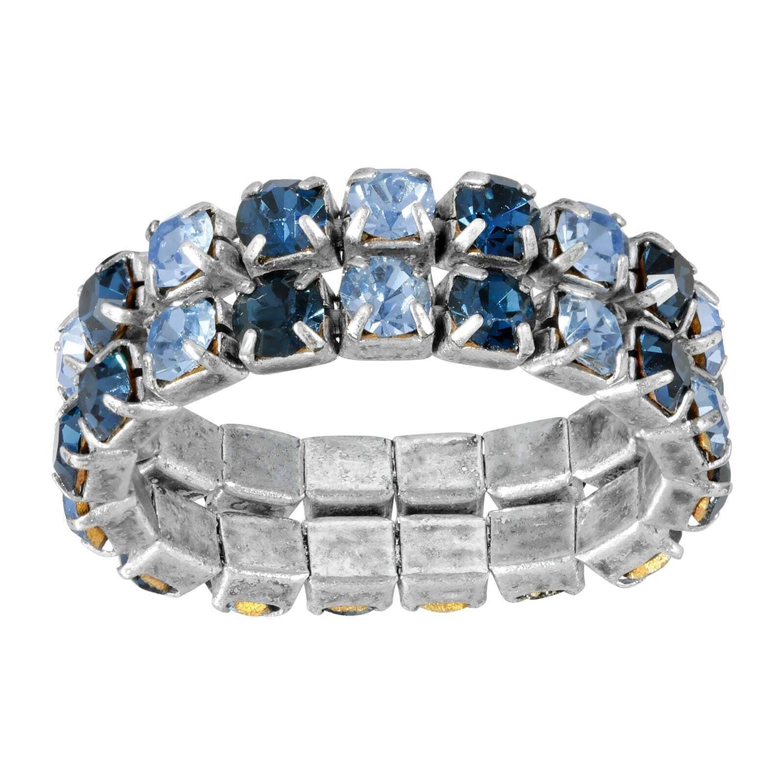 1928 Jewelry Double Stacked Brilliant Crystal Stretch Ring Set for Women - Elegant Stackable Rings for Everyday Wear & Special Occasions