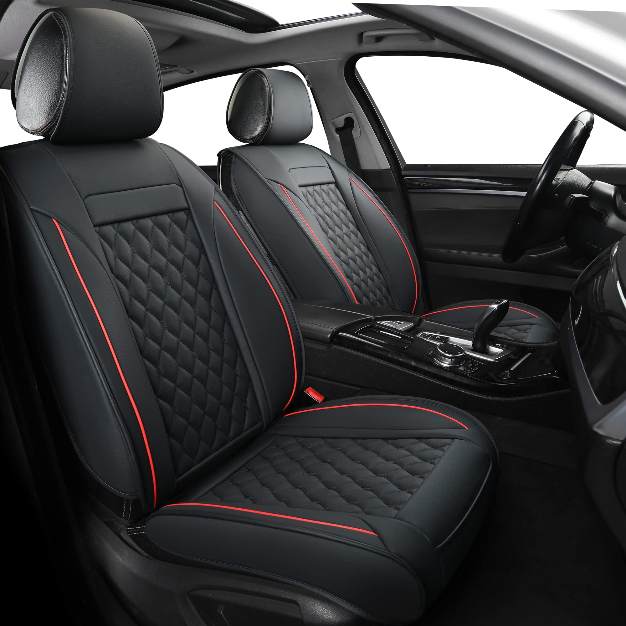 Universal Car Seat Covers Full Set - Faux Leather Auto Cushion for Most Cars, SUVs, Sedans & Trucks (5-Passenger, Black/Red) | Perfect for Road Trips, Daily Commutes & Family Protection