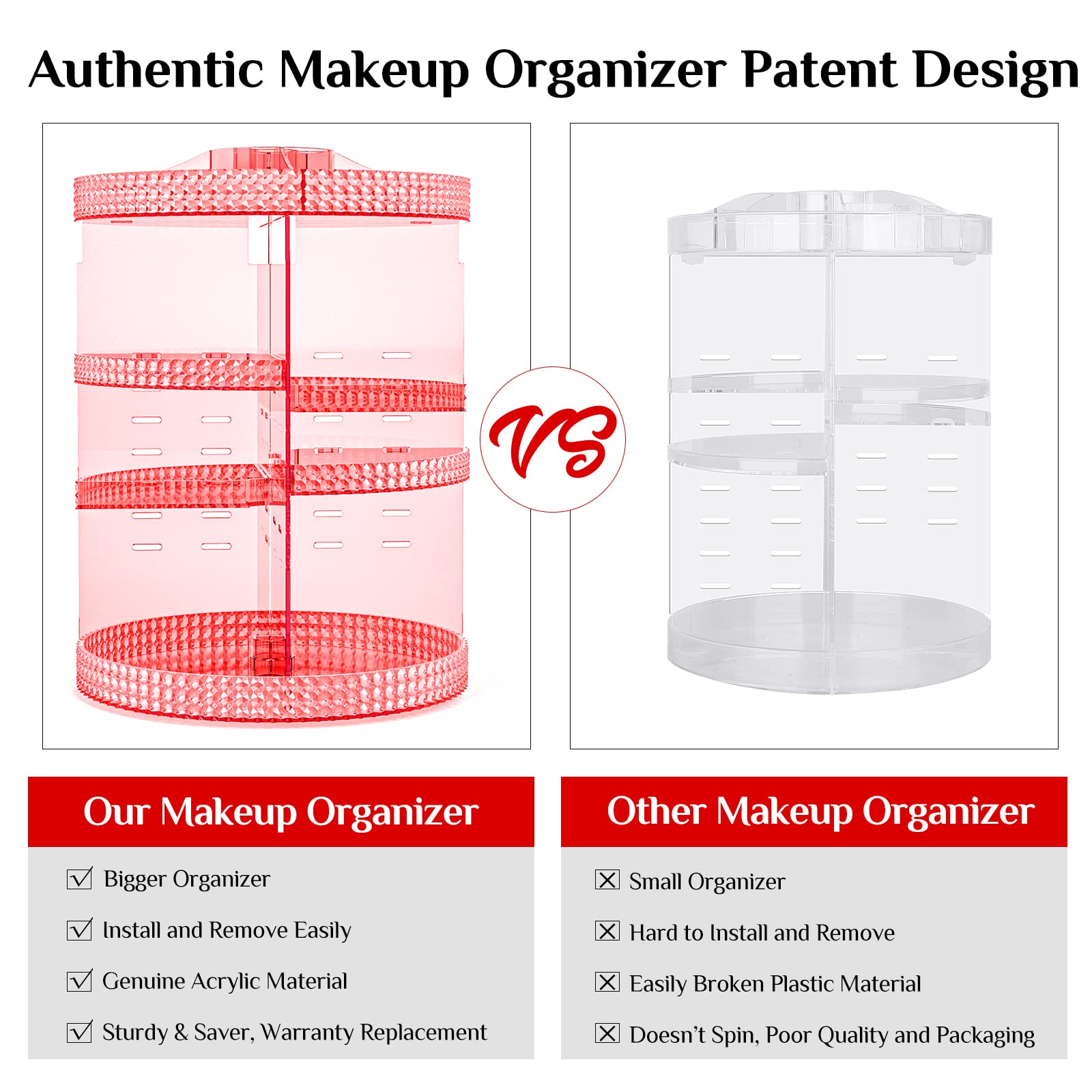360-Degree Pink Makeup Organizer Carousel - 7-Tier Acrylic Vanity Organizer for Brushes, Lipsticks & Cosmetics | Perfect for Bathroom Counter, Dressing Table & Large Makeup Collections