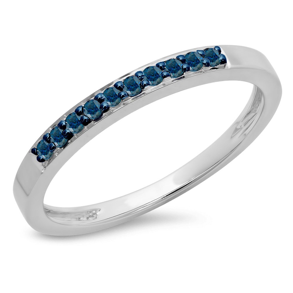 0.15 Carat 10K Solid Gold Round Blue Diamond Women's Anniversary Wedding Band Stackable Ring - Perfect for Bridal Sets, Engagement Gifts & Everyday Elegance