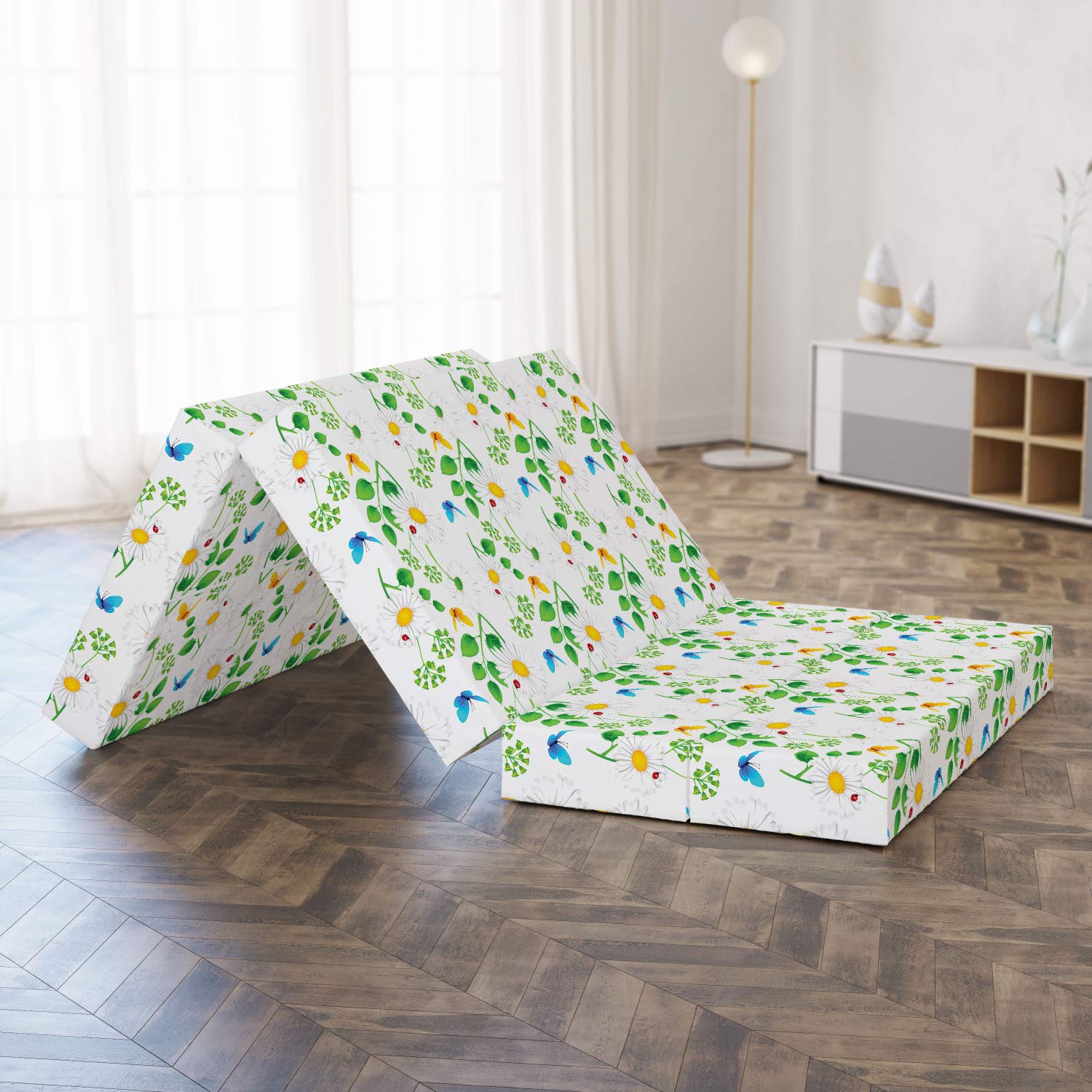 Ambesonne Foldable Mattress with Floral Ladybug Design - 78.7