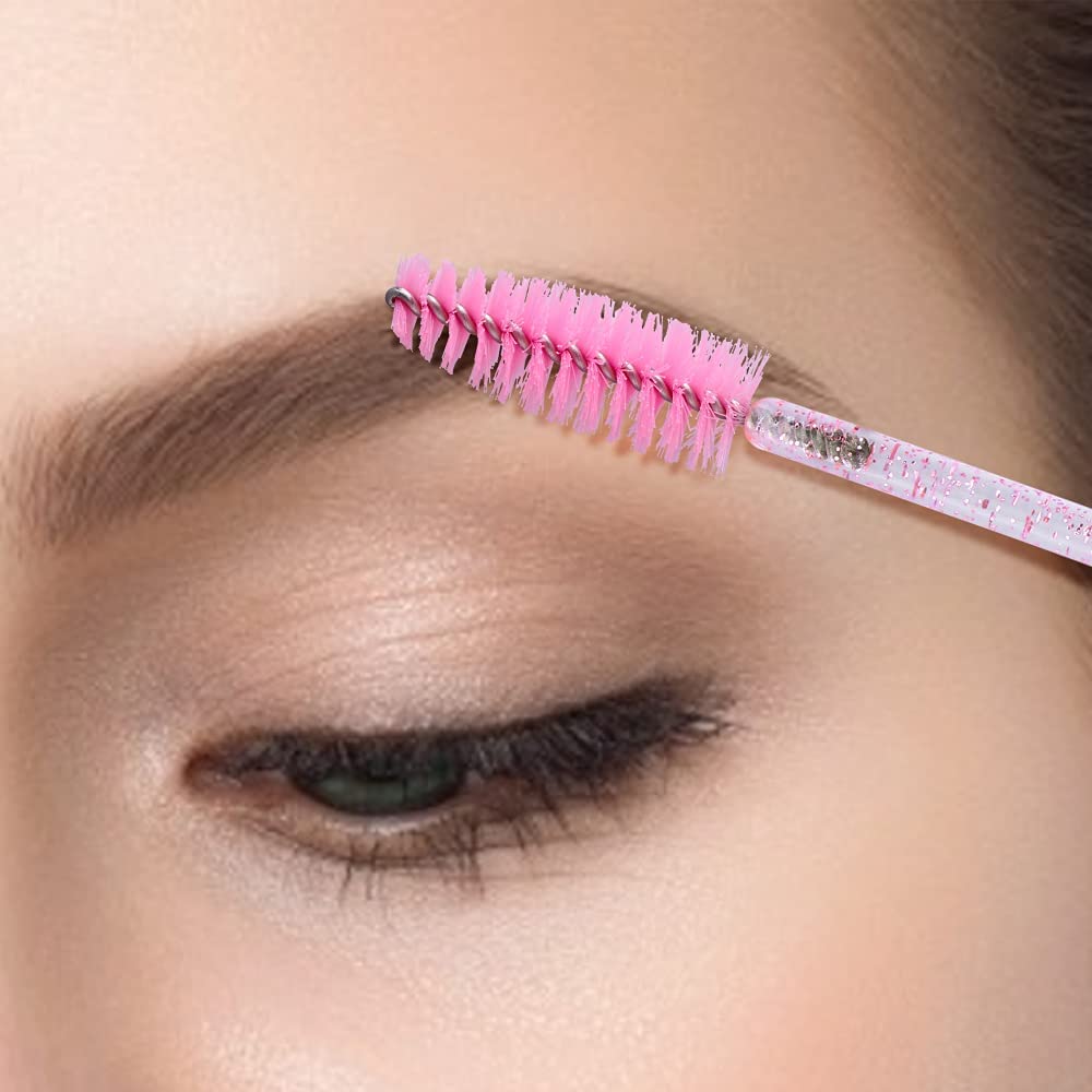 VOIISH Glitter Eyelash Brush Mascara Wands Set (Pack of 50) - Professional Eyelash Curling Comb, Makeup Brushes & Eyebrow Spoolers for Stunning Eye Makeup - Perfect for Salon, Home Use & Travel