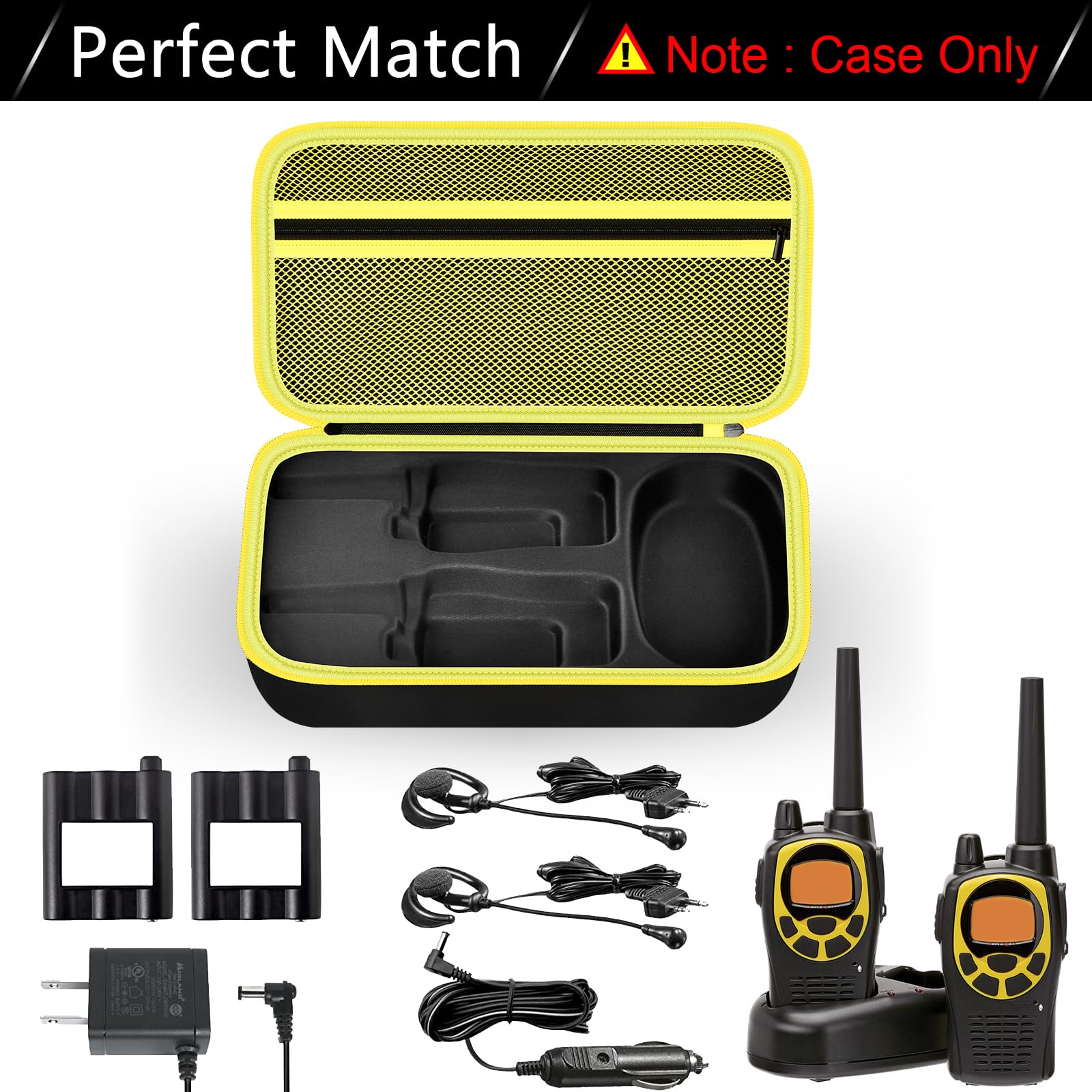 ANKHOH Durable Walkie Talkie Case Holder for 50 Channel GMRS Two-Way Radio - Hard Storage Carrying Box for Rechargeable Batteries, Charger & Headset (Yellow, Bag Only) - Perfect for Outdoor Adventures, Construction Sites & Emergency Communication