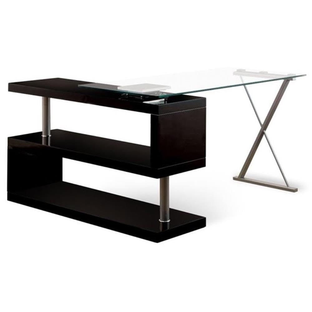 Pemberly Row Adjustable Black Writing Desk - Home Office Computer Desk with Storage Shelf | Perfect for Small Spaces, Remote Work & Study
