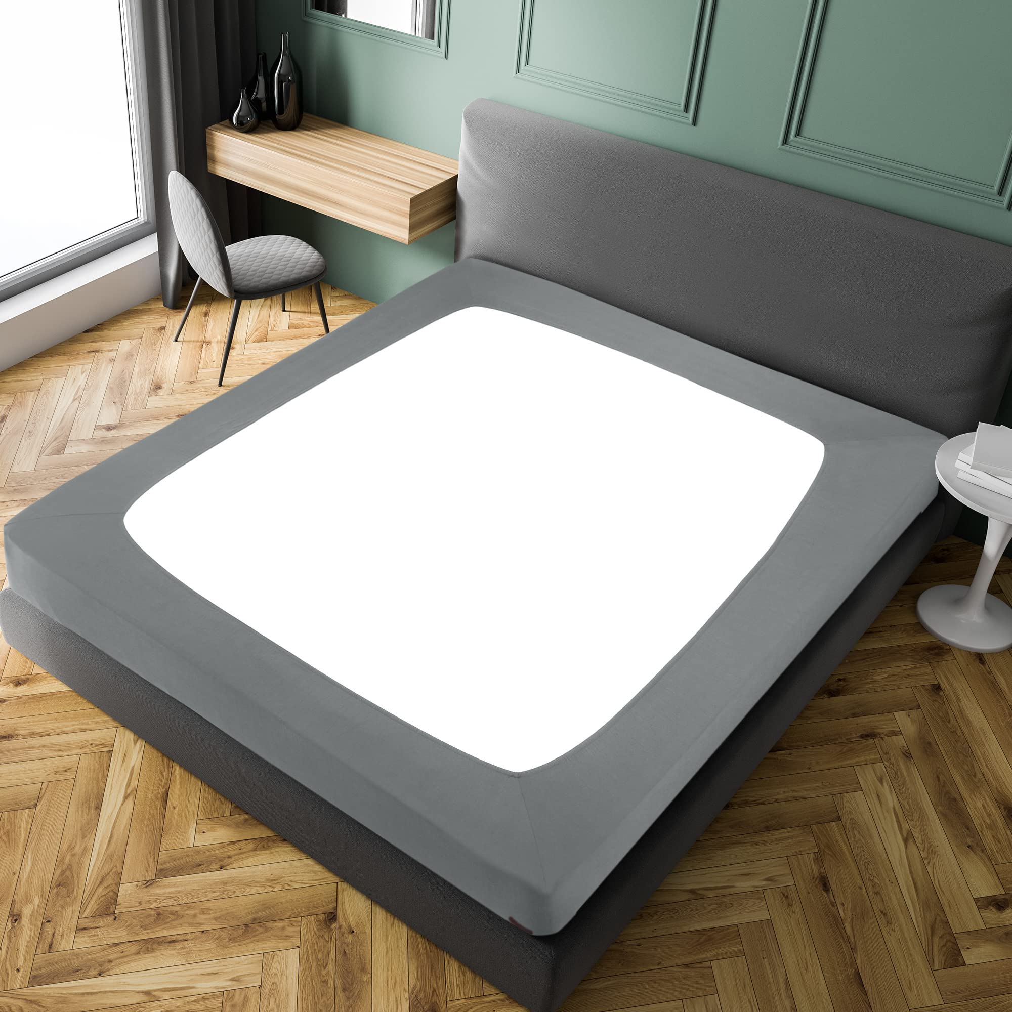 PiccoCasa 4-Sided Elastic Mattress Cover - Wrinkle-Free, Fits Mattresses Up to 14 Inches, King Size, Cadet Gray - Perfect for Home, Dorm, and Guest Room Bedding Protection