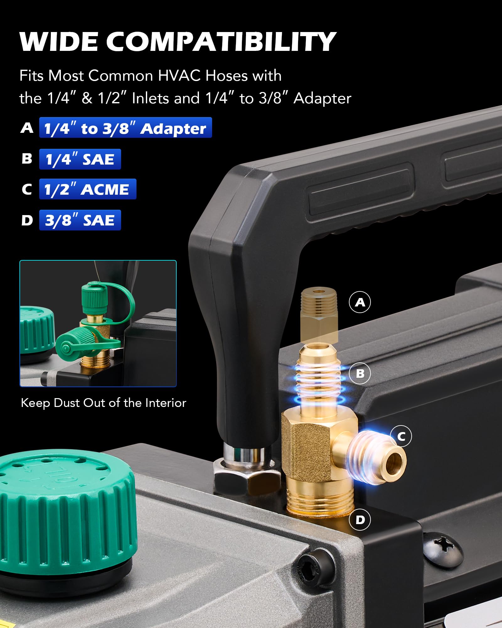 Orion Motor Tech AC Vacuum Pump Kit for R134A R12 R22 R502 Refrigerants - 4.5 CFM Automotive HVAC Vacuum Pump with Gauge Set - Perfect for Car AC Repair, Home Refrigeration & HVAC Maintenance