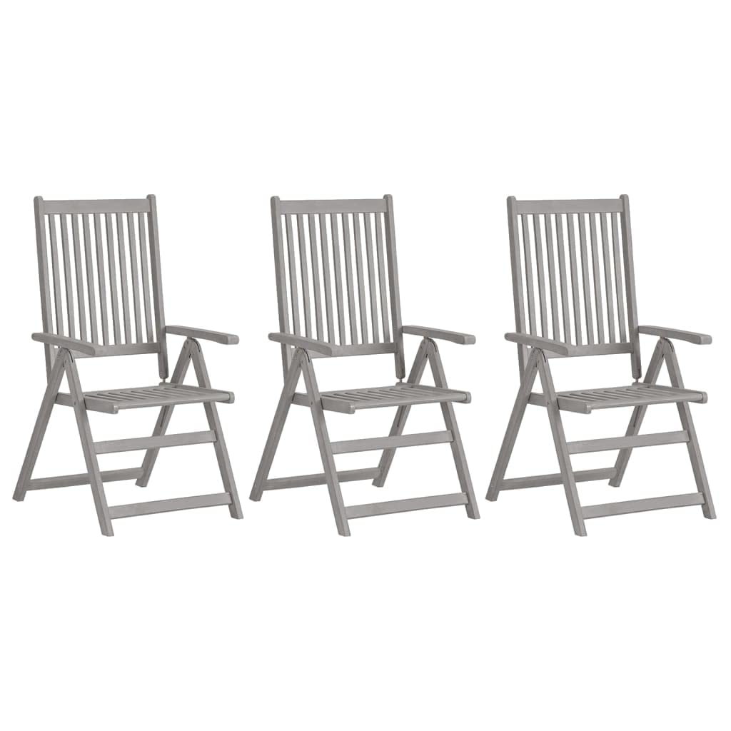 3-Piece Gray Solid Acacia Wood Outdoor Sun Lounger Set - Reclining Patio Chairs, Poolside Tanning Chaise Lounge & Sunbathing Cot | Perfect for Backyard, Beach, and Poolside Relaxation