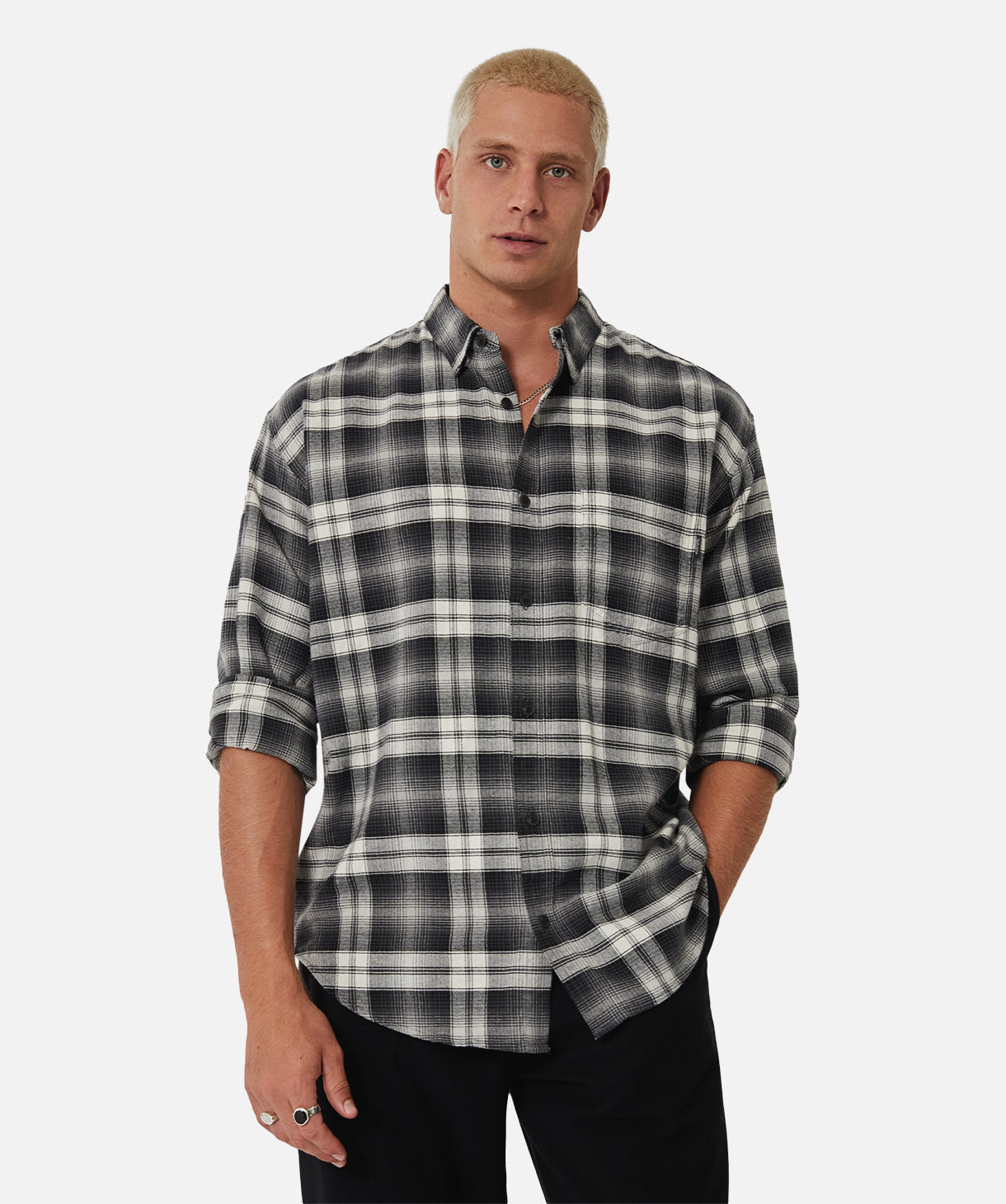 Kingman LS Shirt - Cream & Black Long Sleeve Casual Tee for Men | Comfortable Cotton Blend Top for Everyday Wear, Work & Outdoor Activities