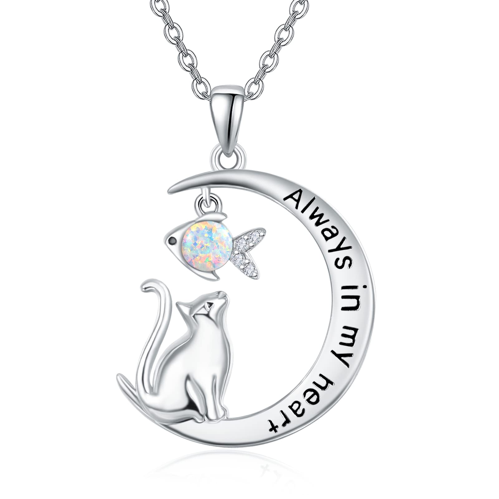 925 Sterling Silver Cat Necklace for Women - Elegant Cat Lover Jewelry Gift, Always in My Heart - Perfect for Birthdays, Anniversaries & Cat Enthusiasts