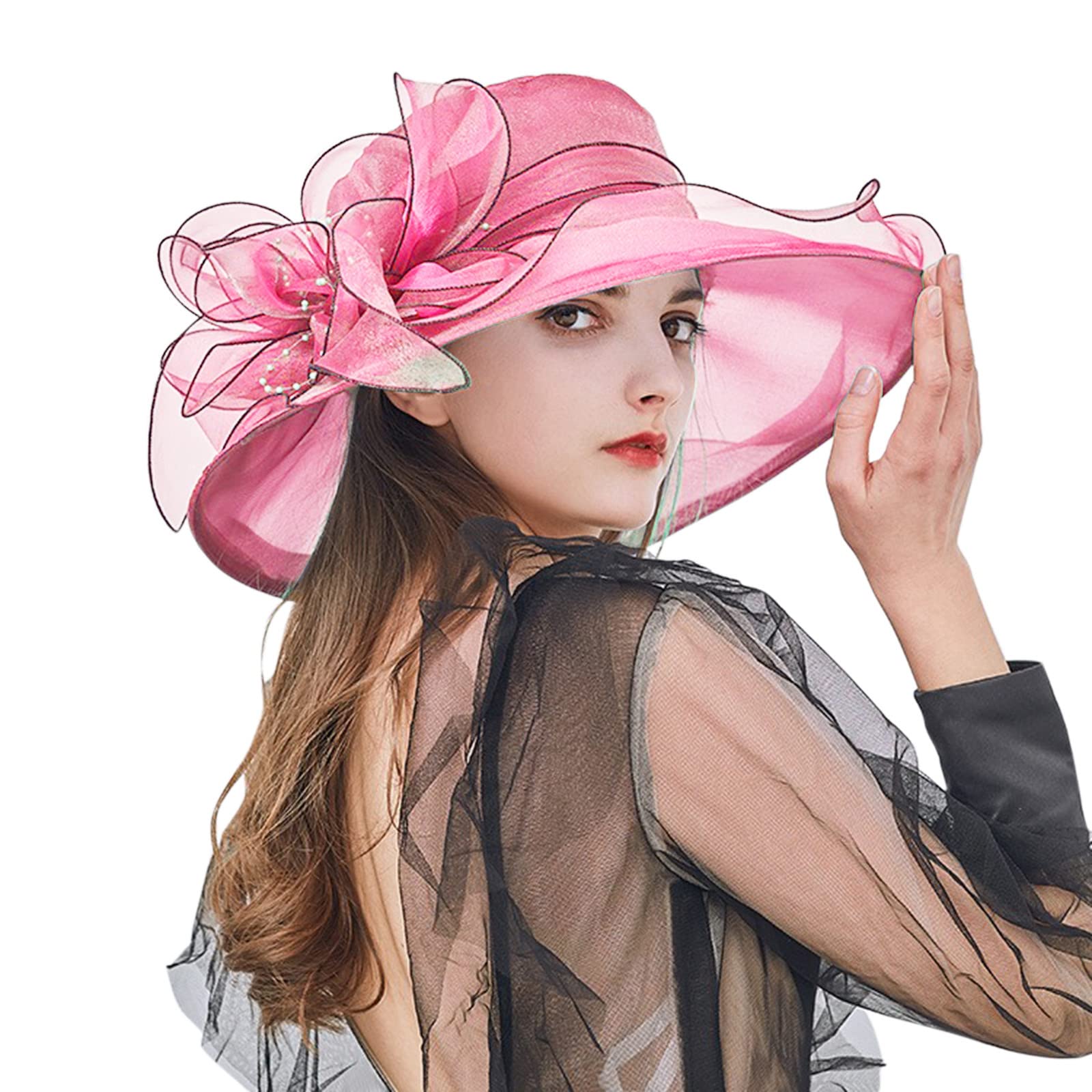 Women's Summer Wide Brim Straw Hat - Floral Beach Hat for Bridal Shower, Sun Protection & Outdoor Activities | Foldable Sun Hat for Women, Vacation, Pool Party & Garden Party