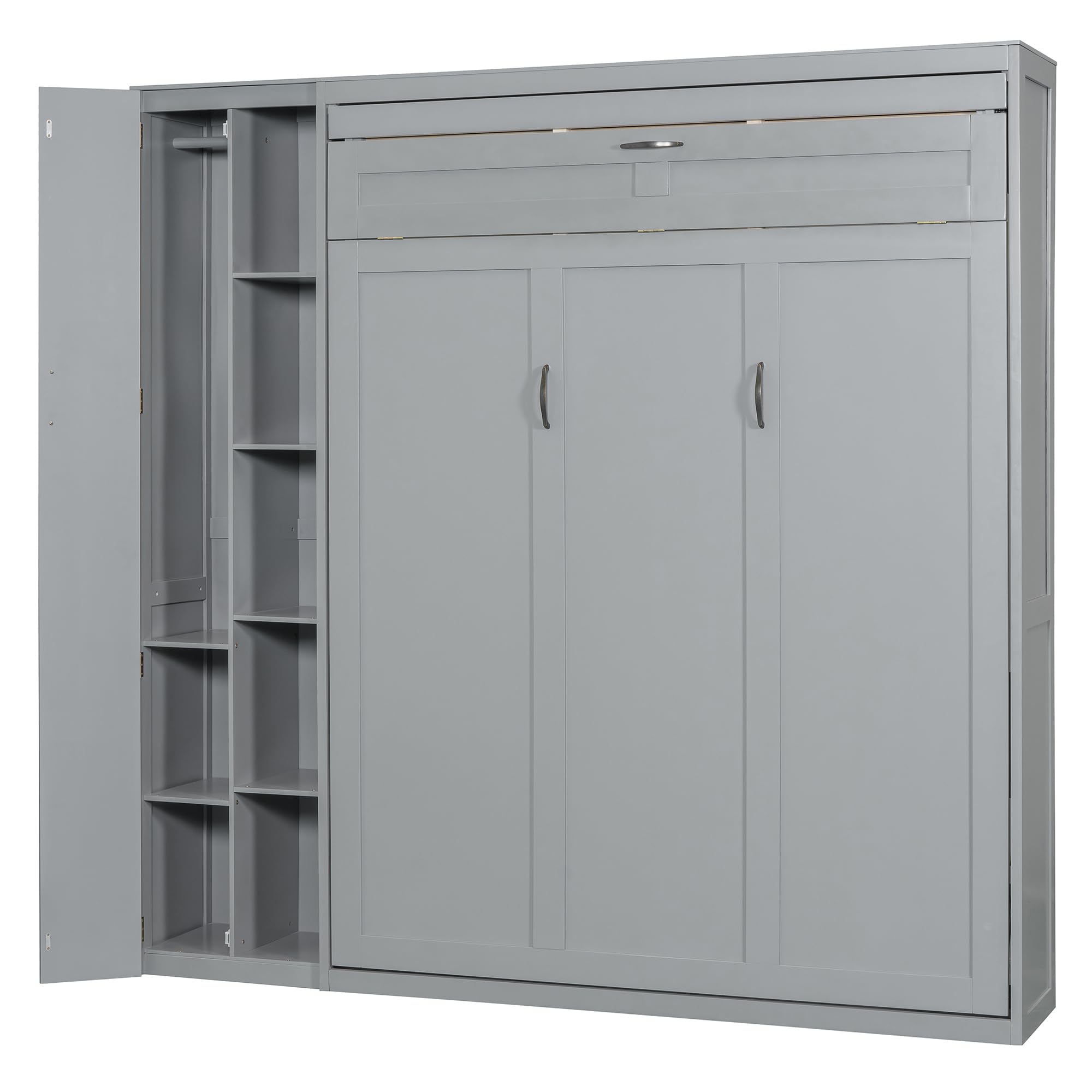 Harper & Bright Designs Queen Size Murphy Bed with Storage Shelves, Wardrobe & LED Lights - Space-Saving Wall Bed for Guest Room, Home Office or Small Apartments - Modern Gray Furniture for Multi-Functional Living Spaces
