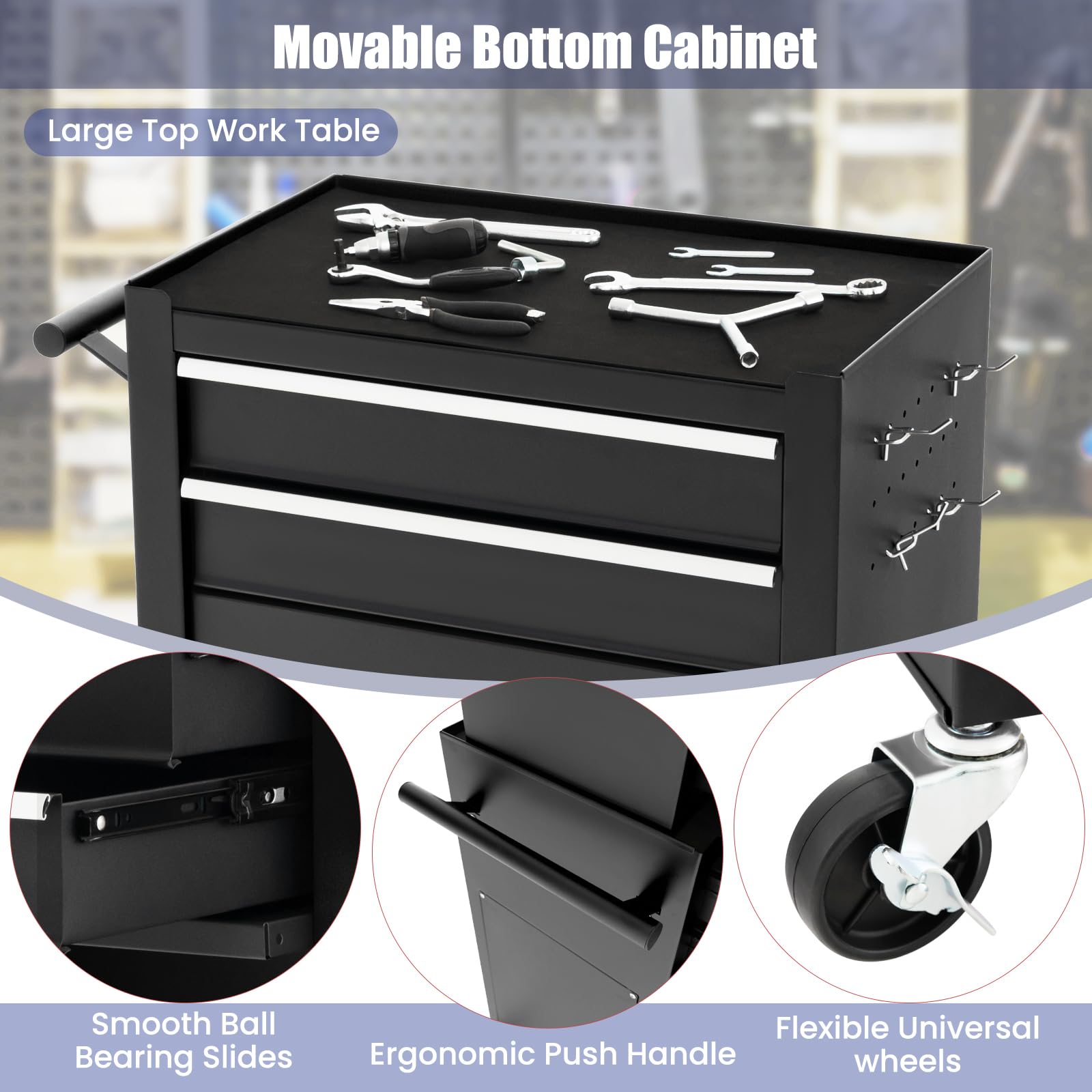 IRONMAX 6-Drawer Rolling Tool Chest with Lockable Cabinet - Heavy Duty 2-in-1 Detachable Tool Box Storage Organizer with 4 Universal Wheels for Garage, Workshop & Auto Repair - Perfect for Mechanics, DIY Enthusiasts & Professional Technicians (Black)