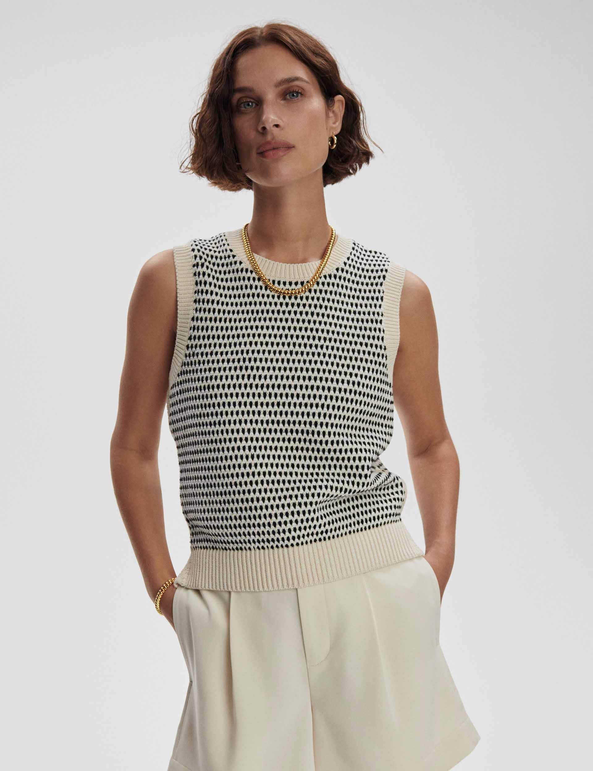 Knowles Textured Knit Vest for Women - Soft Chunky Cable Knit Winter Vest - Birch Color - Perfect for Layering in Fall & Winter Outfits
