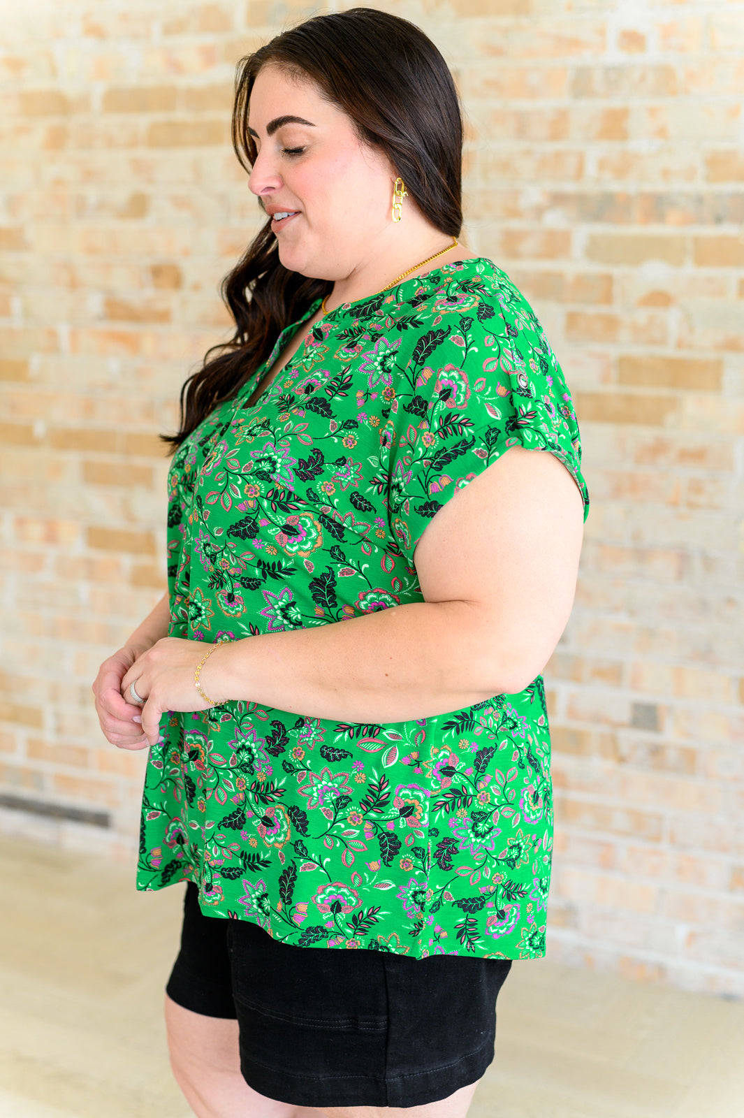 Lizzy Cap Sleeve Top - Green & Black Floral Print Women's Blouse | Casual Summer Tops for Outing, Dating & Office Wear