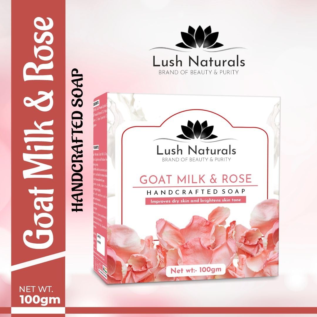 Lush Naturals Goat Milk & Rose Soap (Pack of 3) - Moisturizing & Fragrant Handmade Soap for Dry Skin, Sensitive Skin Care - Perfect for Bath, Shower & Gift Giving