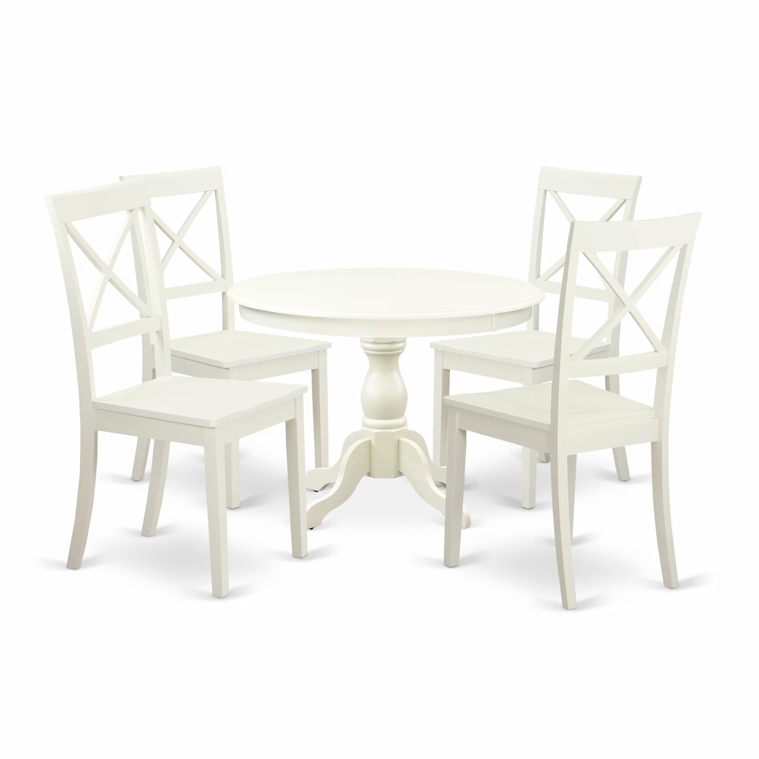 East West Furniture 5-Piece Round Dining Set with Pedestal Table & 4 Chairs - 42x42 Inch Linen White - Perfect for Small Kitchens, Breakfast Nooks & Cozy Dining Spaces