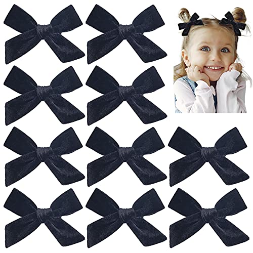 CEELGON 10PCS 4 Inch Black Velvet Hair Bows for Toddler Girls - Soft Hair Clips & Pigtail Bows for Baby & Little Girls - Perfect for Parties, School, and Everyday Hair Accessories