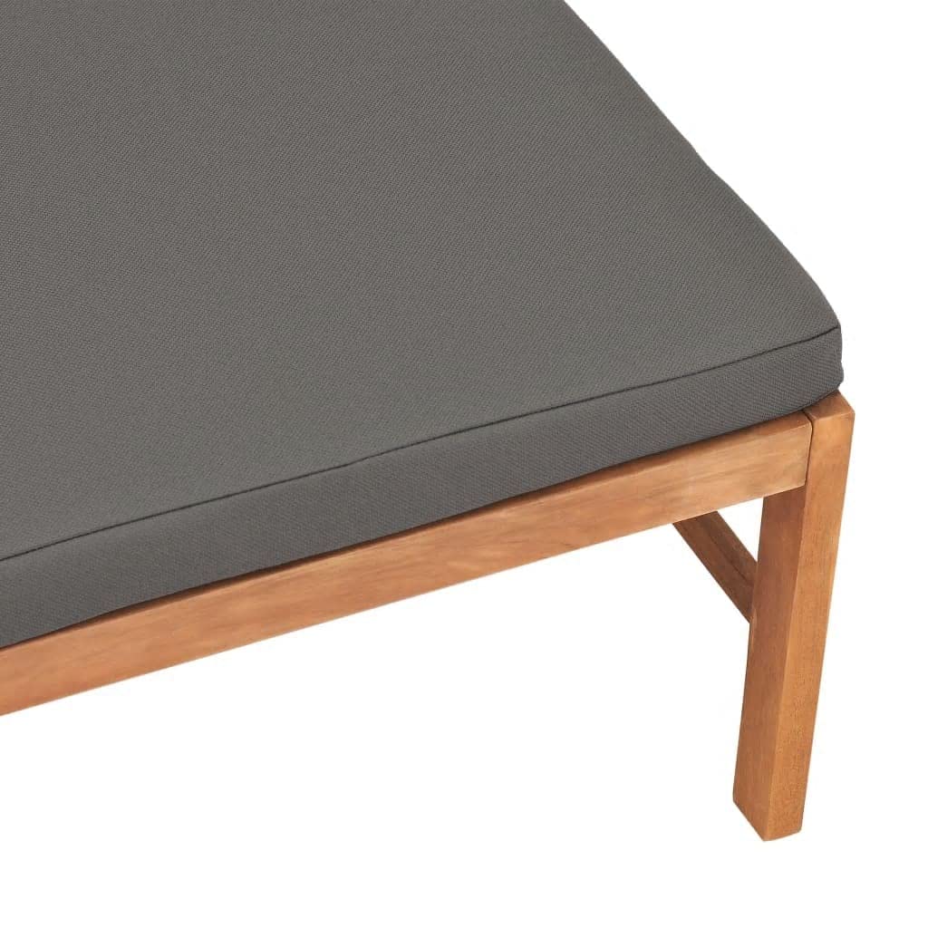 Premium Teak Wood Footrest with Dark Gray Cushion - Outdoor Patio Furniture for Garden, Poolside, Backyard Relaxation & Lounging