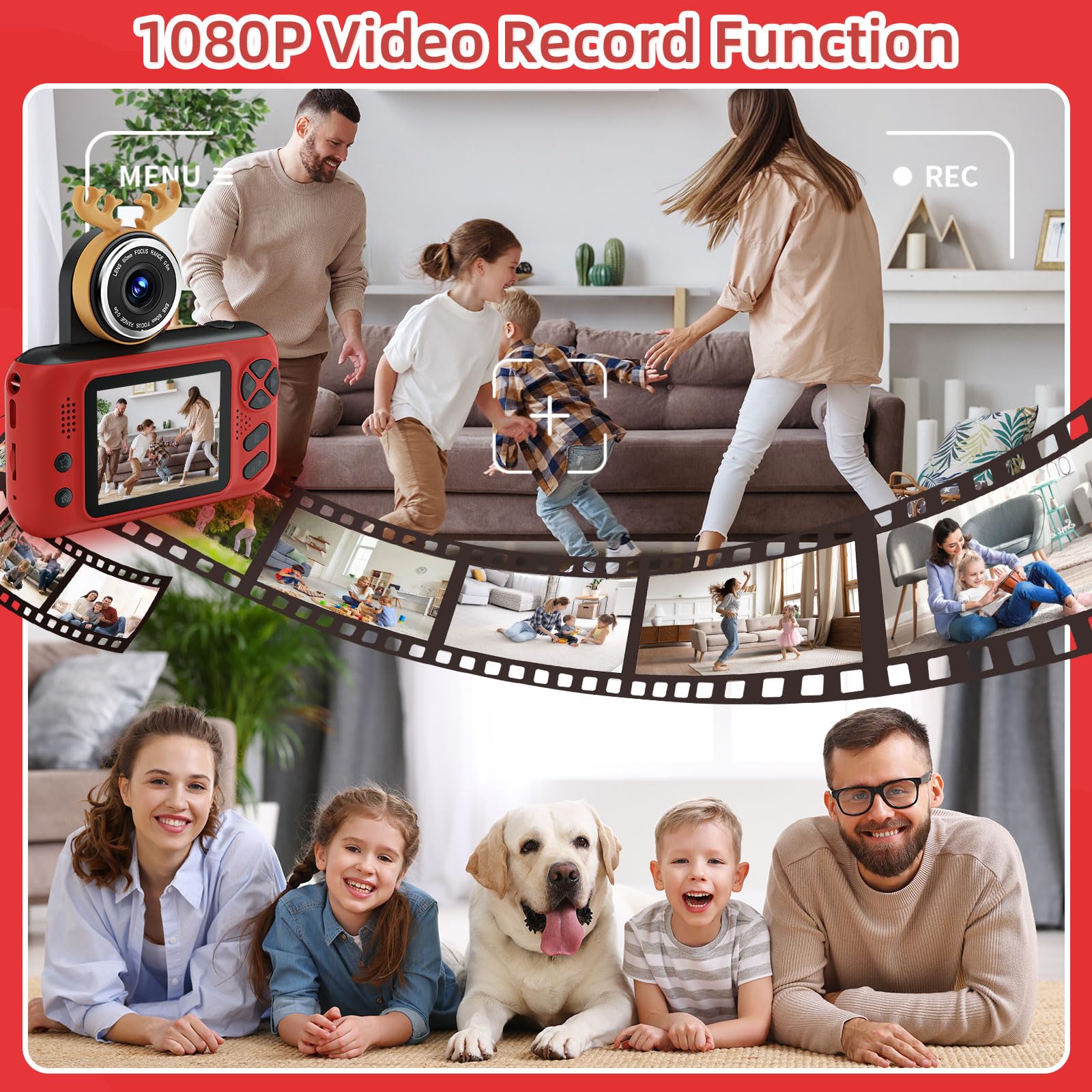 48MP Kids Digital Camera with Dual Lens - 1080P HD Video Camera for Boys & Girls Ages 3-10 | Includes 32GB Memory Card | Perfect Christmas & Birthday Gift for Toddlers (Red) - Capture Family Moments, Outdoor Adventures & School Activities
