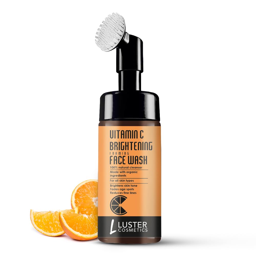 Luster Cosmetics Vitamin C Foaming Face Wash - Organic Brightening Cleanser for All Skin Types (100ml) | Gentle Daily Facial Cleanser for Women & Men | Perfect for Morning & Night Skincare Routine