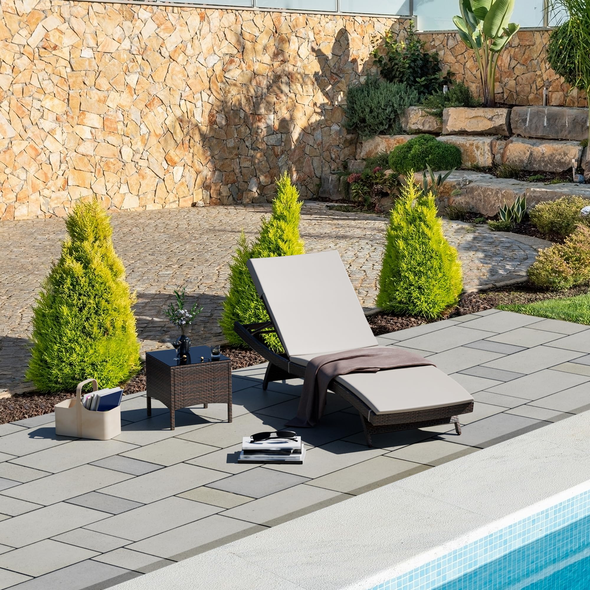 Pamapic 2-Piece Patio Chaise Lounge Set with Adjustable Backrest & Removable Cushion - Outdoor Poolside Lounge Chairs for Backyard, Porch, Deck & Garden Relaxation