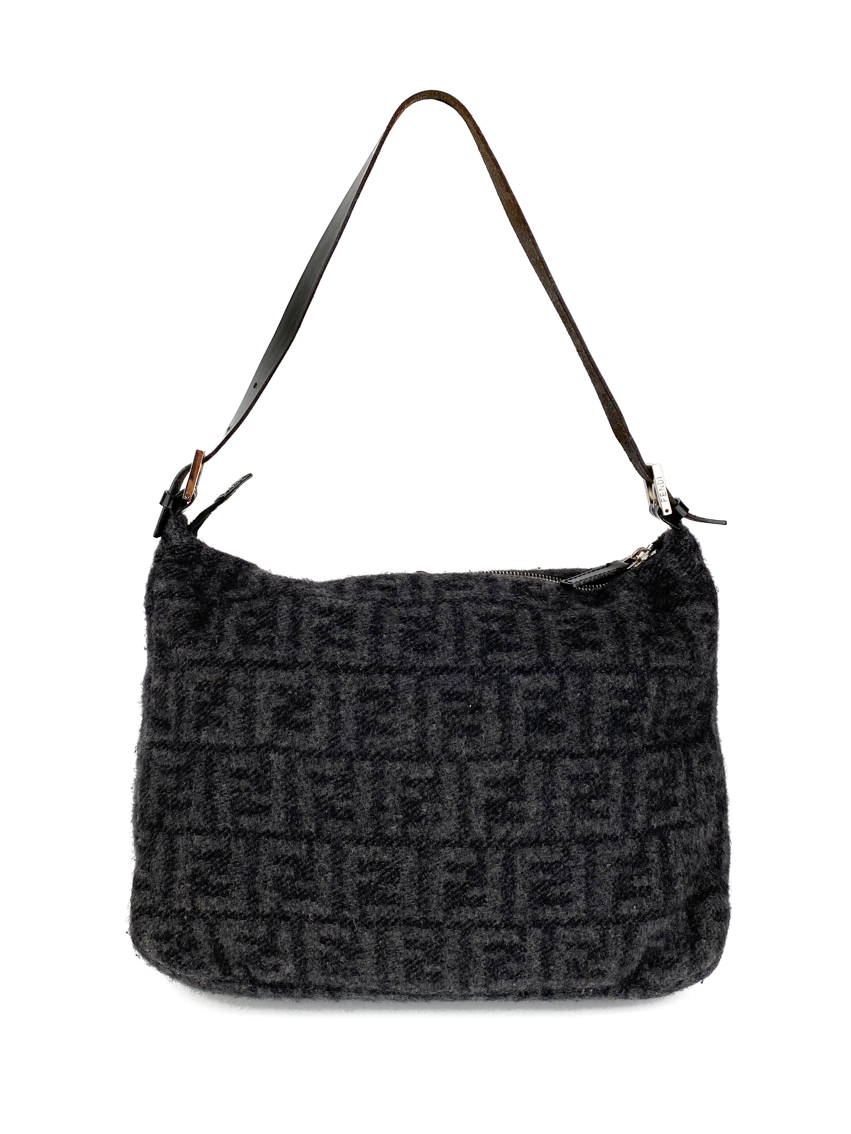 Fendi Black Wool Baguette Bag - Luxury Designer Shoulder Purse for Women | Perfect for Evening Parties, Date Nights & Special Occasions